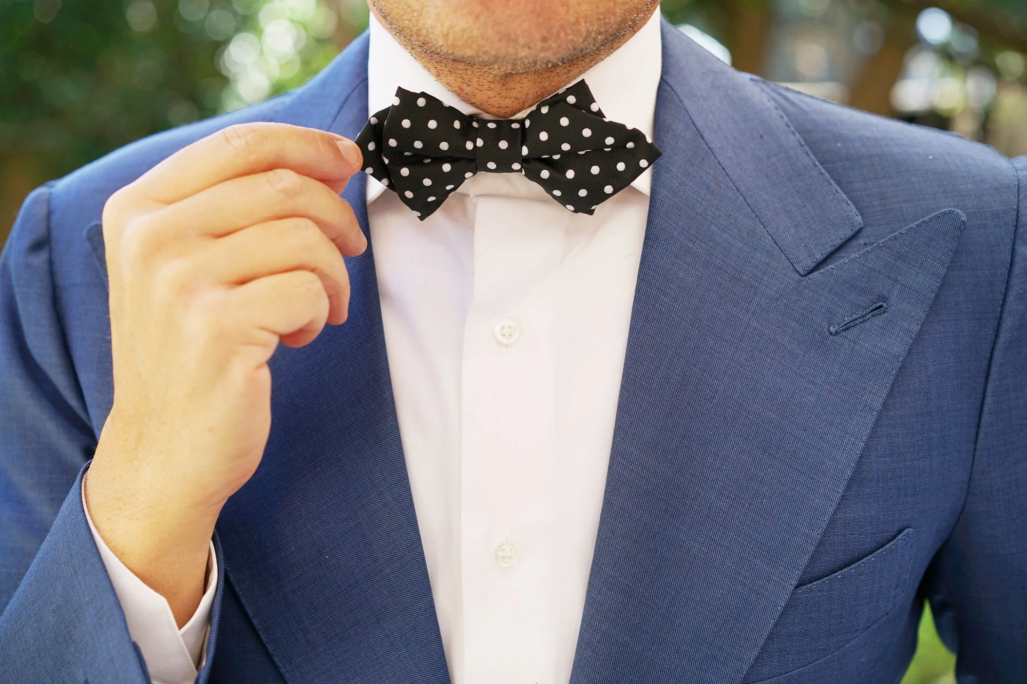 Royal Black Polka Dots Diamond Bow Tie - Image 9