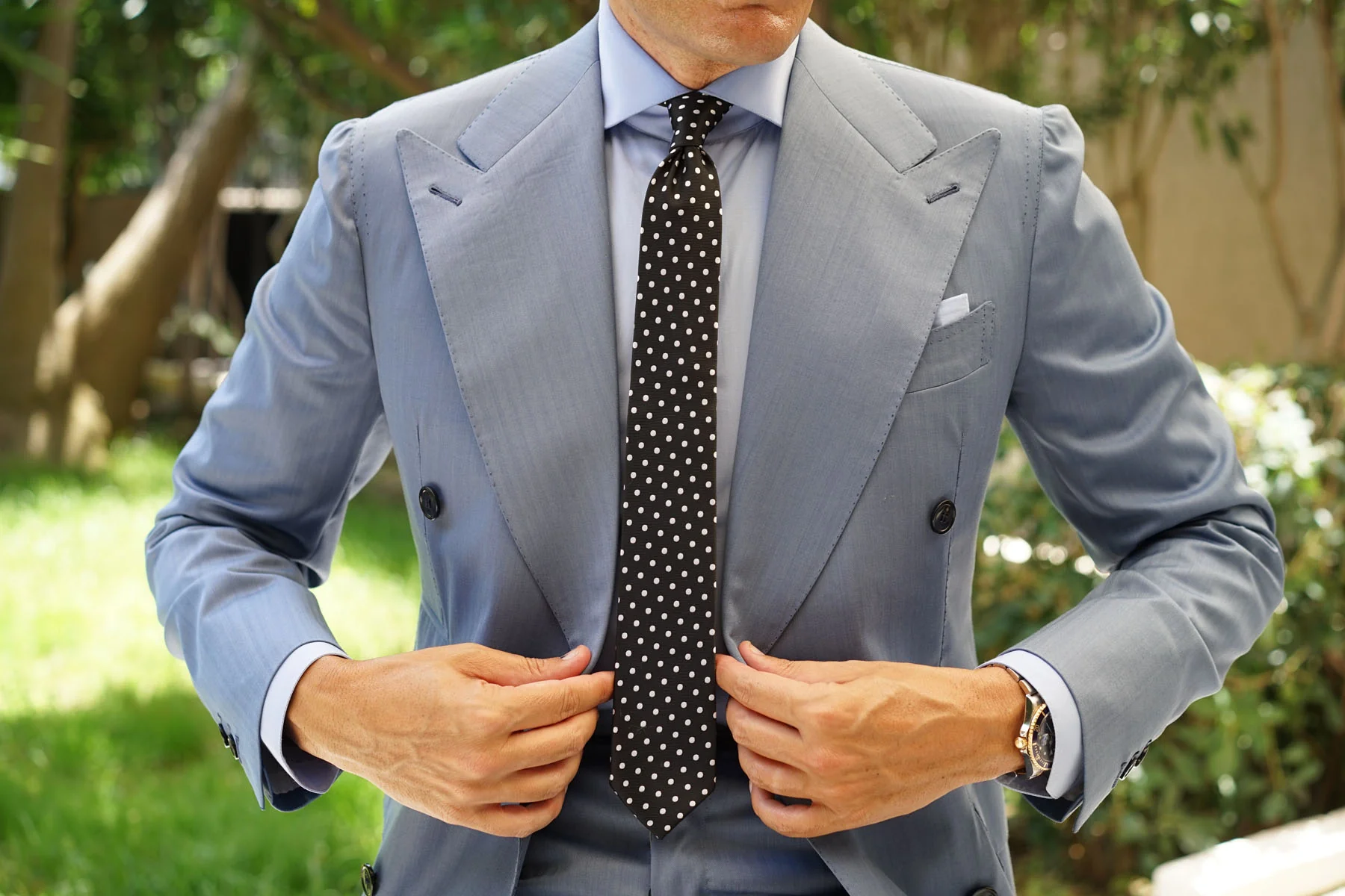 Royal Black Polka Dots Skinny Tie - Image 5