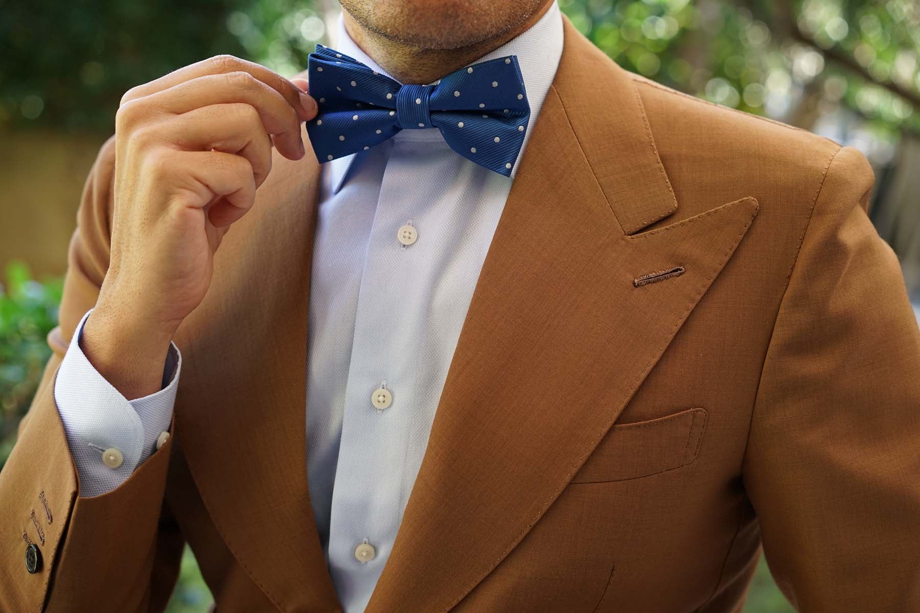 Royal Blue with White Polka Dots Bow Tie - Image 5