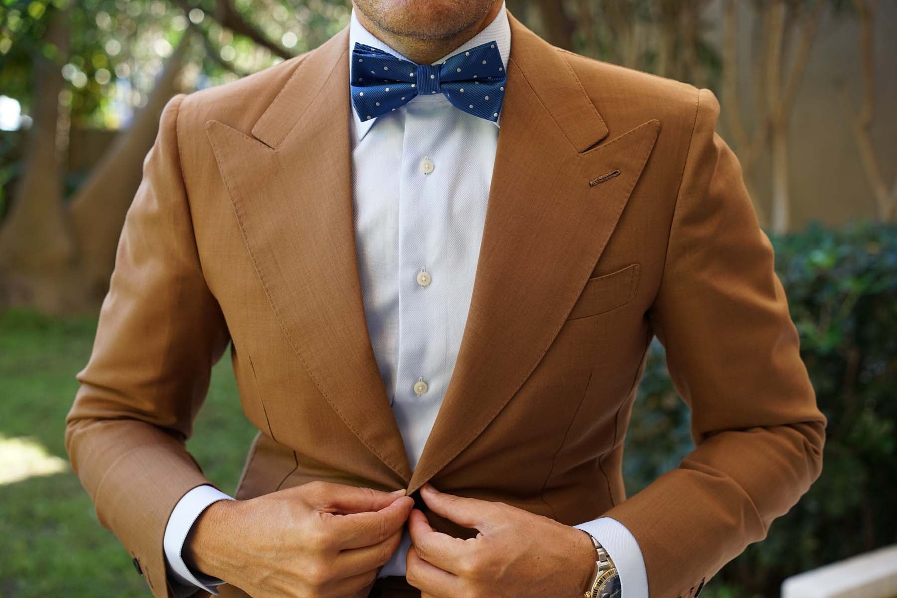 Royal Blue with White Polka Dots Bow Tie - Image 6