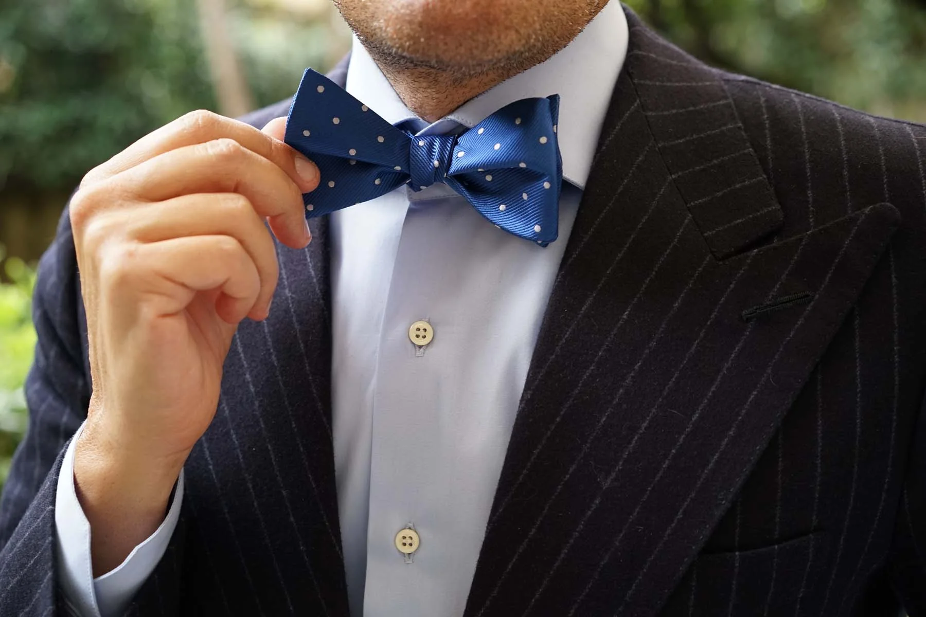 Royal Blue with White Polka Dots Self Tie Bow Tie - Image 8