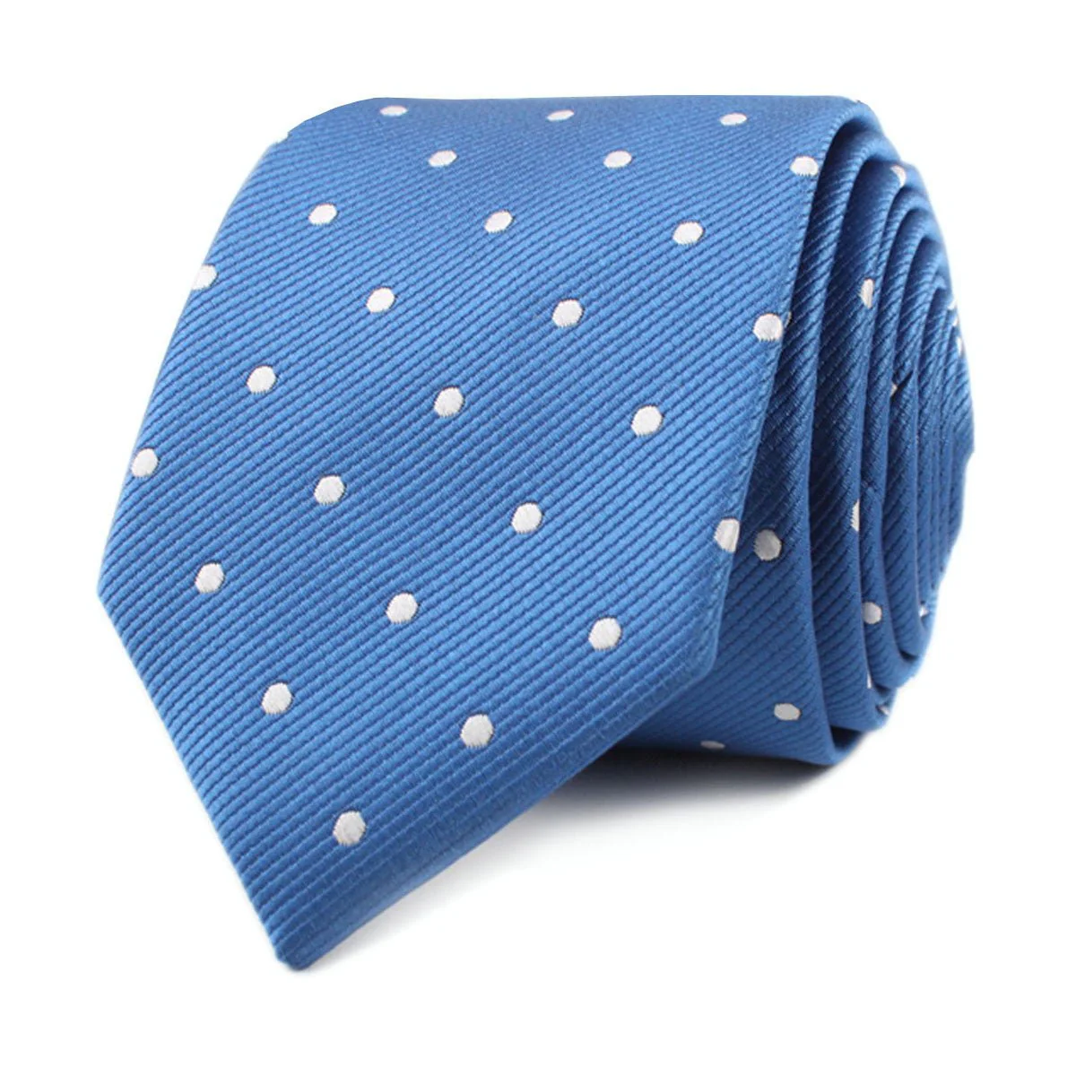 Royal Blue with White Polka Dots Skinny Tie - Image 2