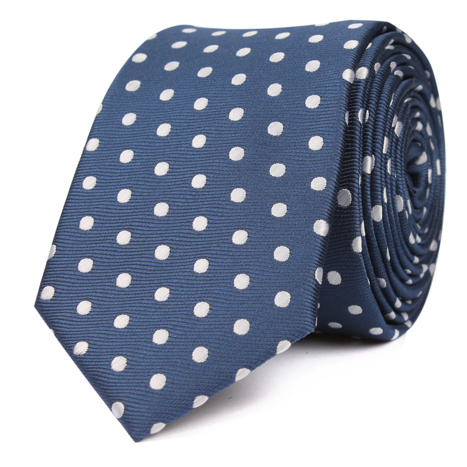 Royal Navy Blue Polka Dots Skinny Tie - Image 2