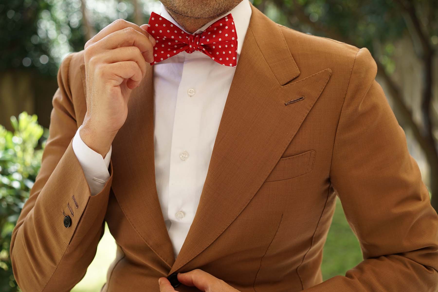Royal Red Polka Dots Self Tie Bow Tie - Image 6