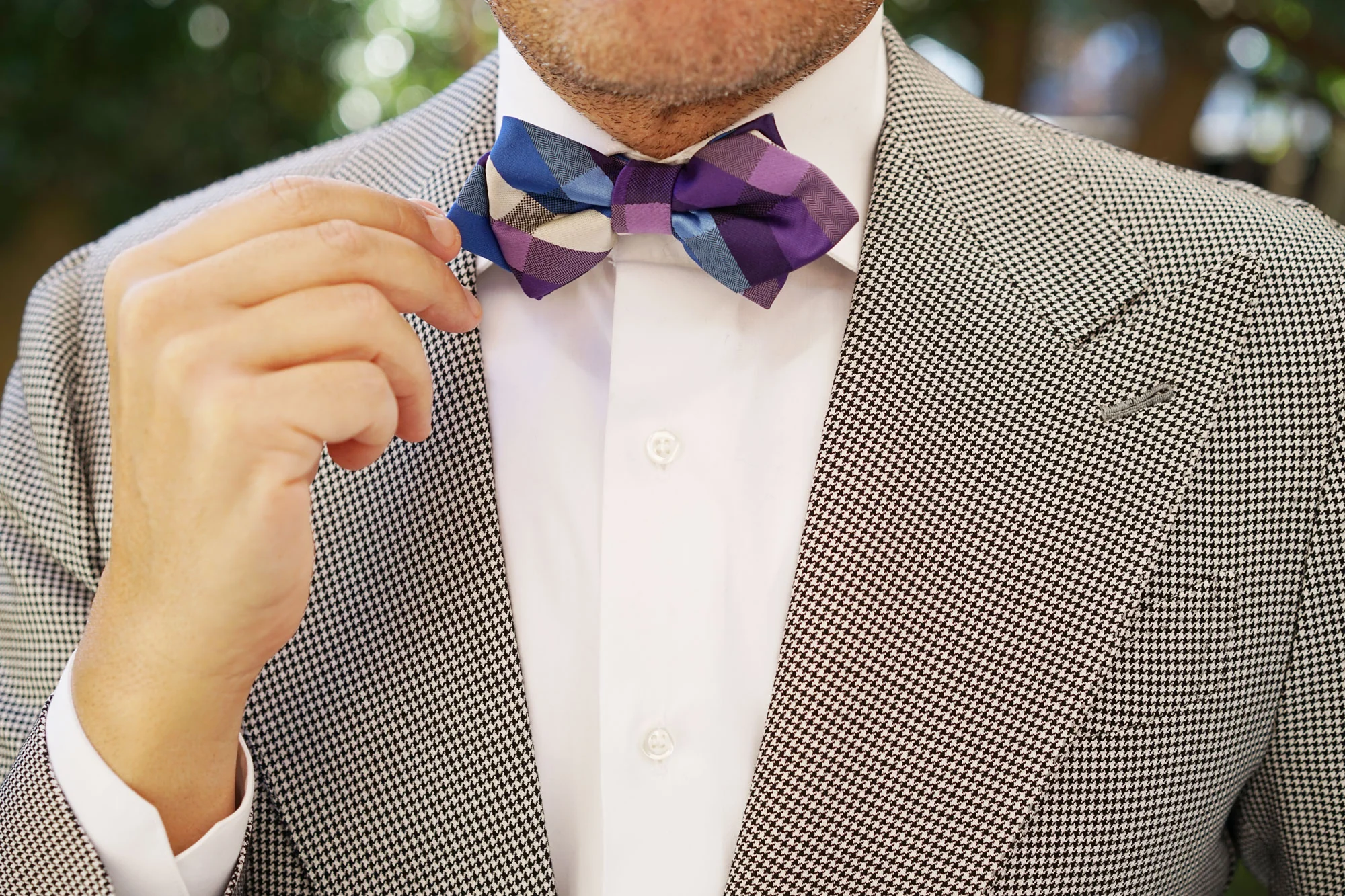 Royal Violet Checkered Diamond Bow Tie - Image 3