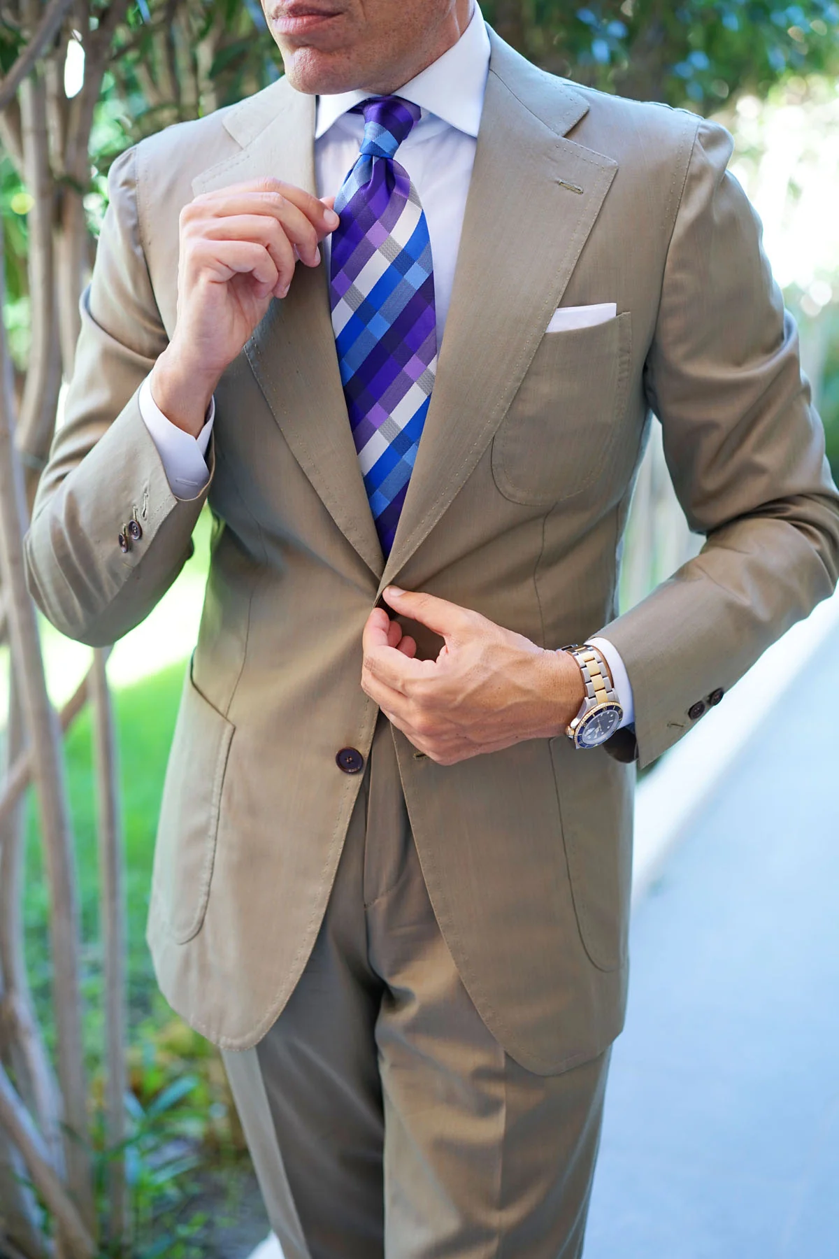 Royal Violet Checkered Necktie - Image 11