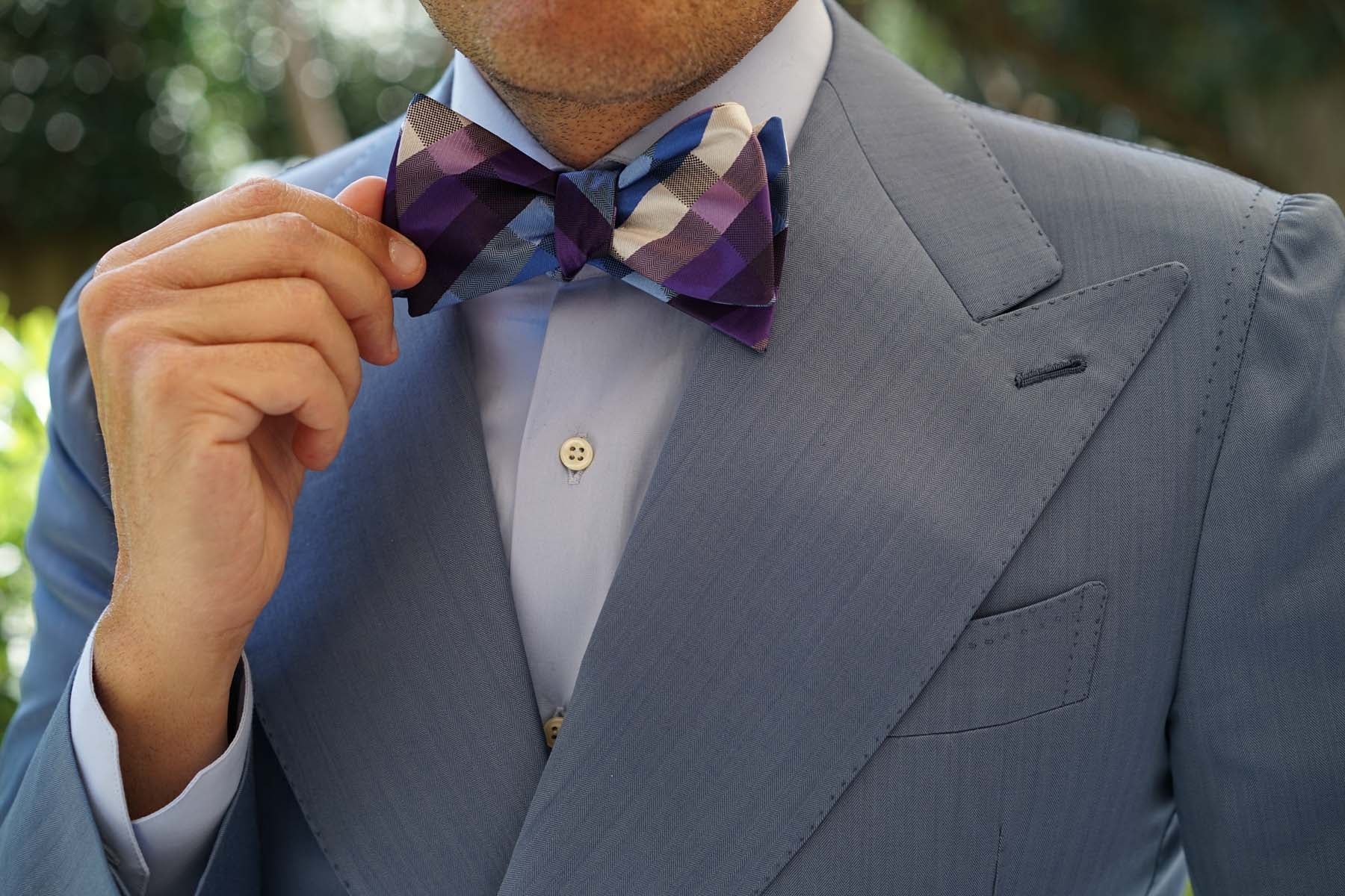 Royal Violet Checkered Self Tie Bow Tie - Image 7