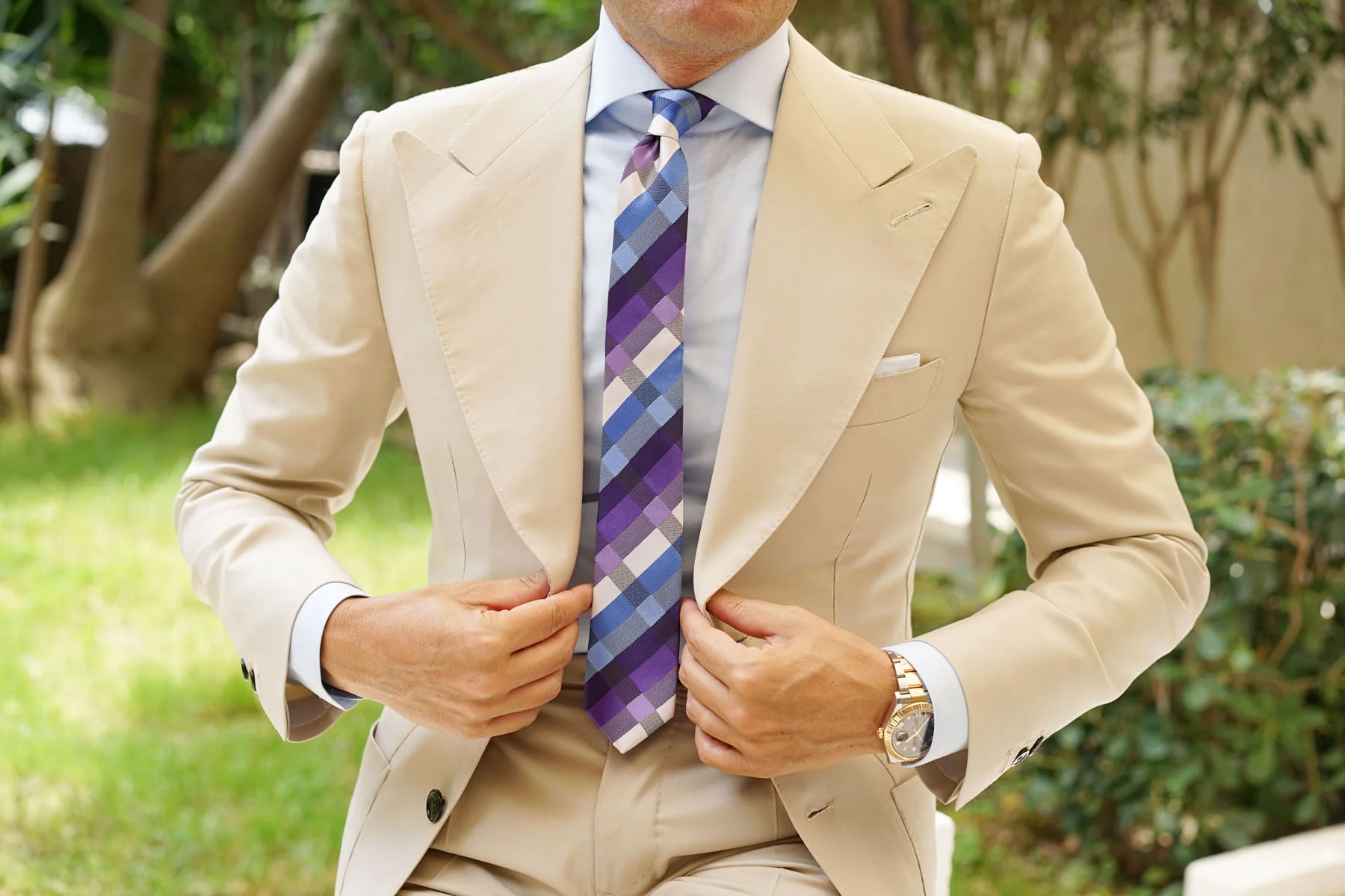 Royal Violet Checkered Skinny Tie - Image 5