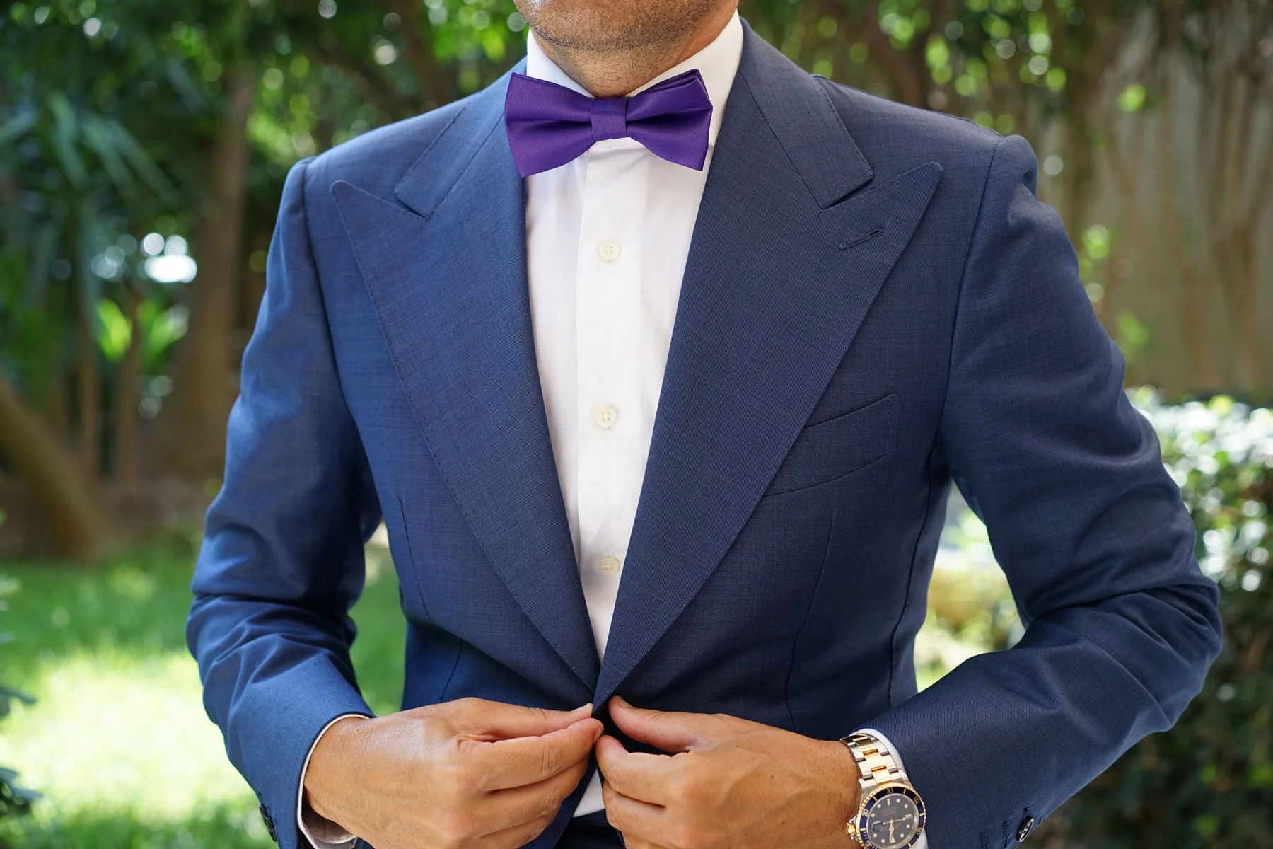 Royal Violet Purple Satin Bow Tie - Image 3