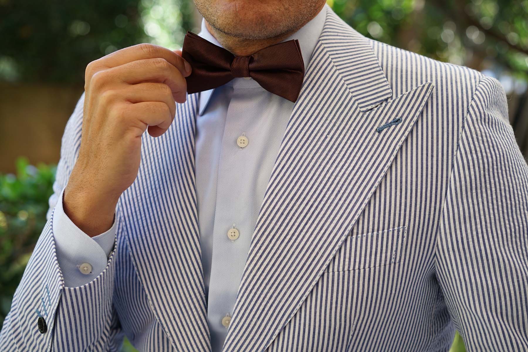 Russet Brown Herringbone Bow Tie - Image 5