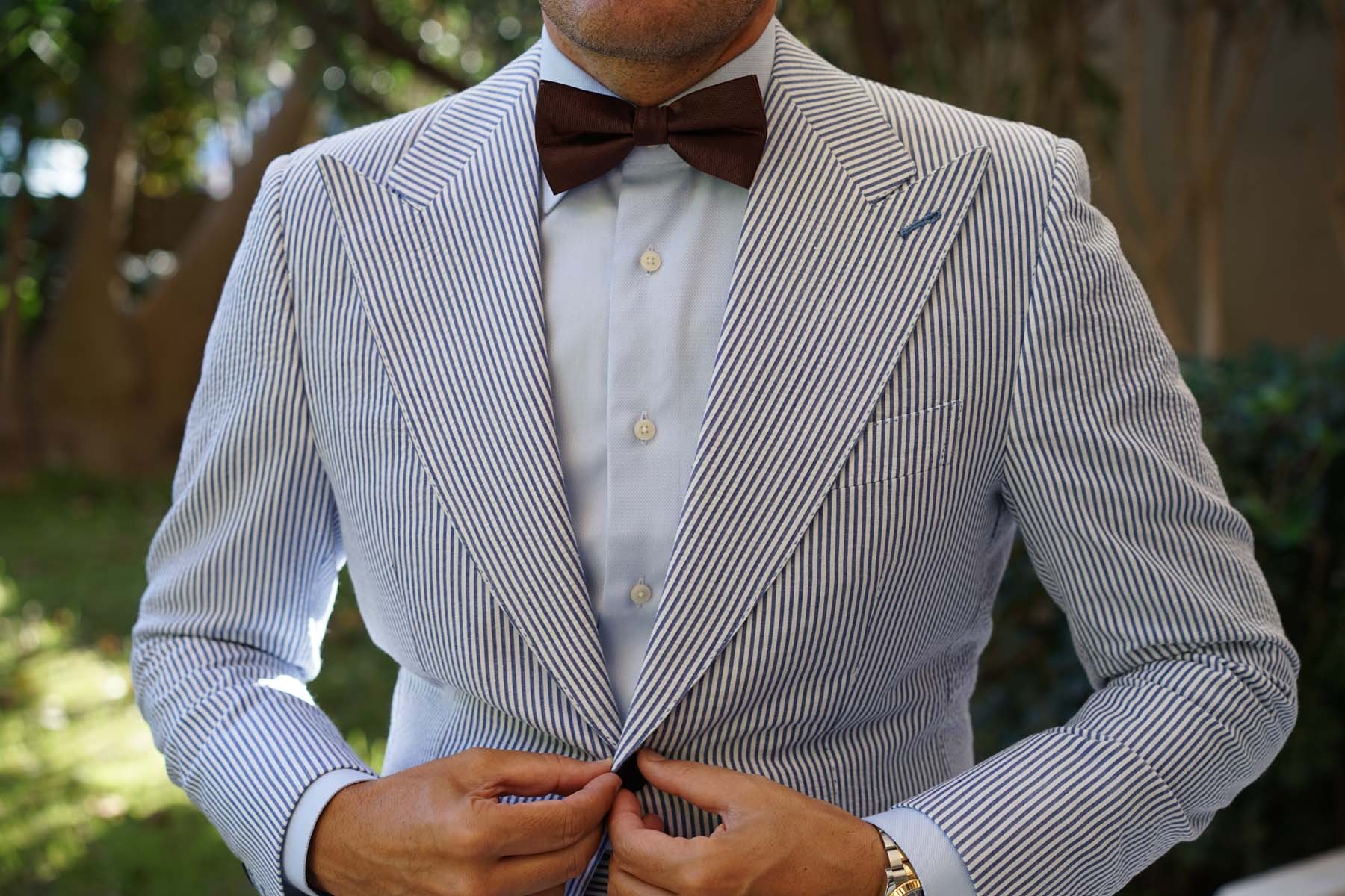 Russet Brown Herringbone Bow Tie - Image 8