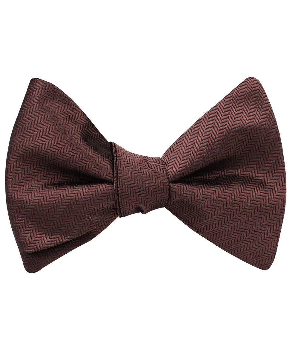Russet Brown Herringbone Self Bow Tie - Image 2