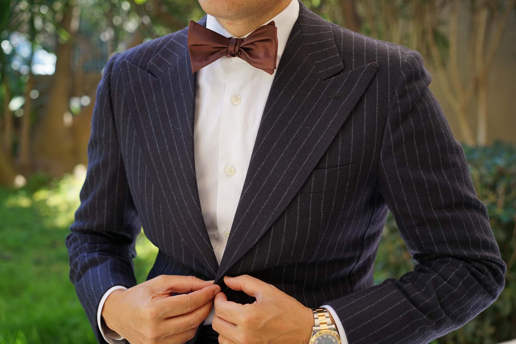 Russet Brown Herringbone Self Bow Tie - Image 4