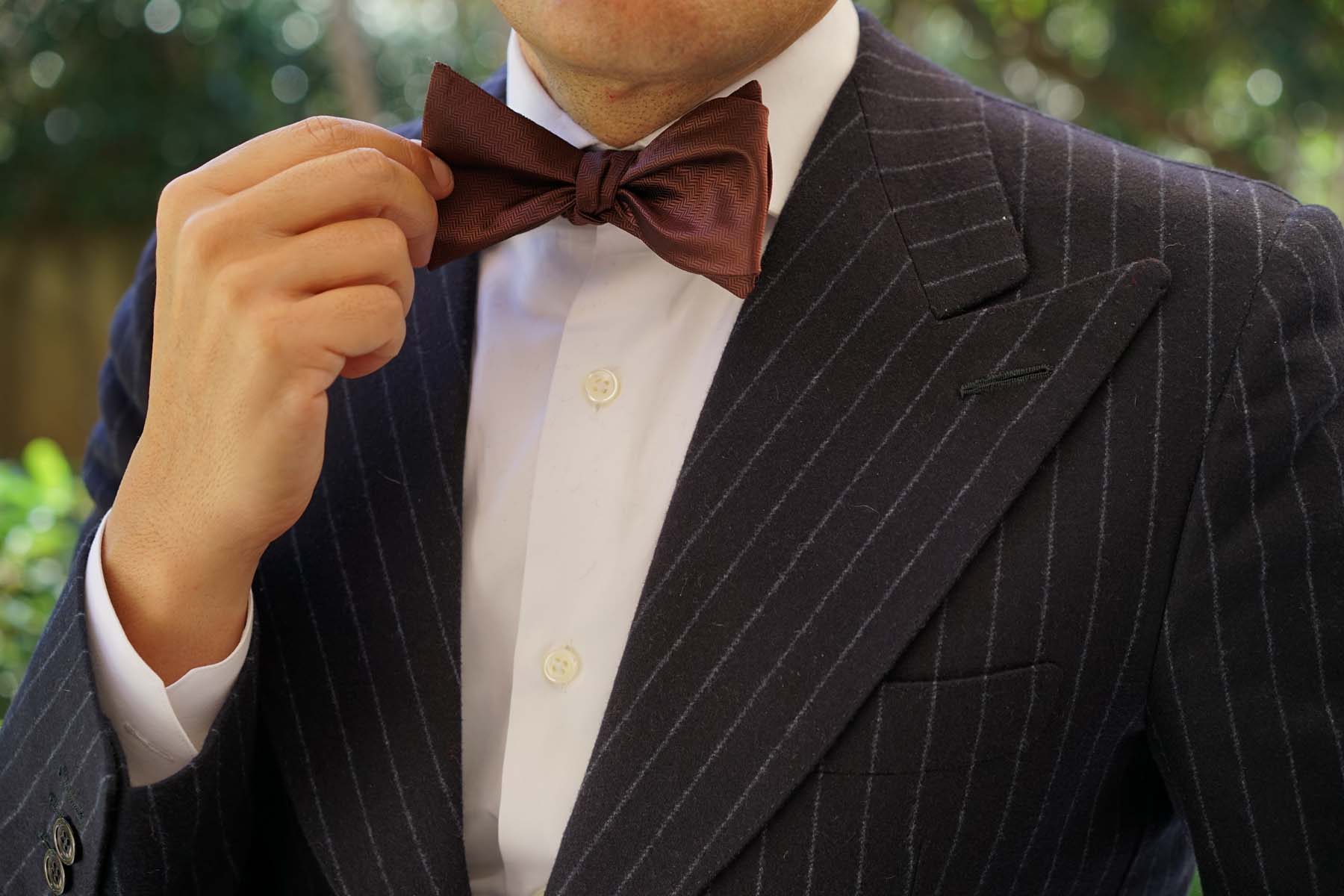 Russet Brown Herringbone Self Bow Tie - Image 6