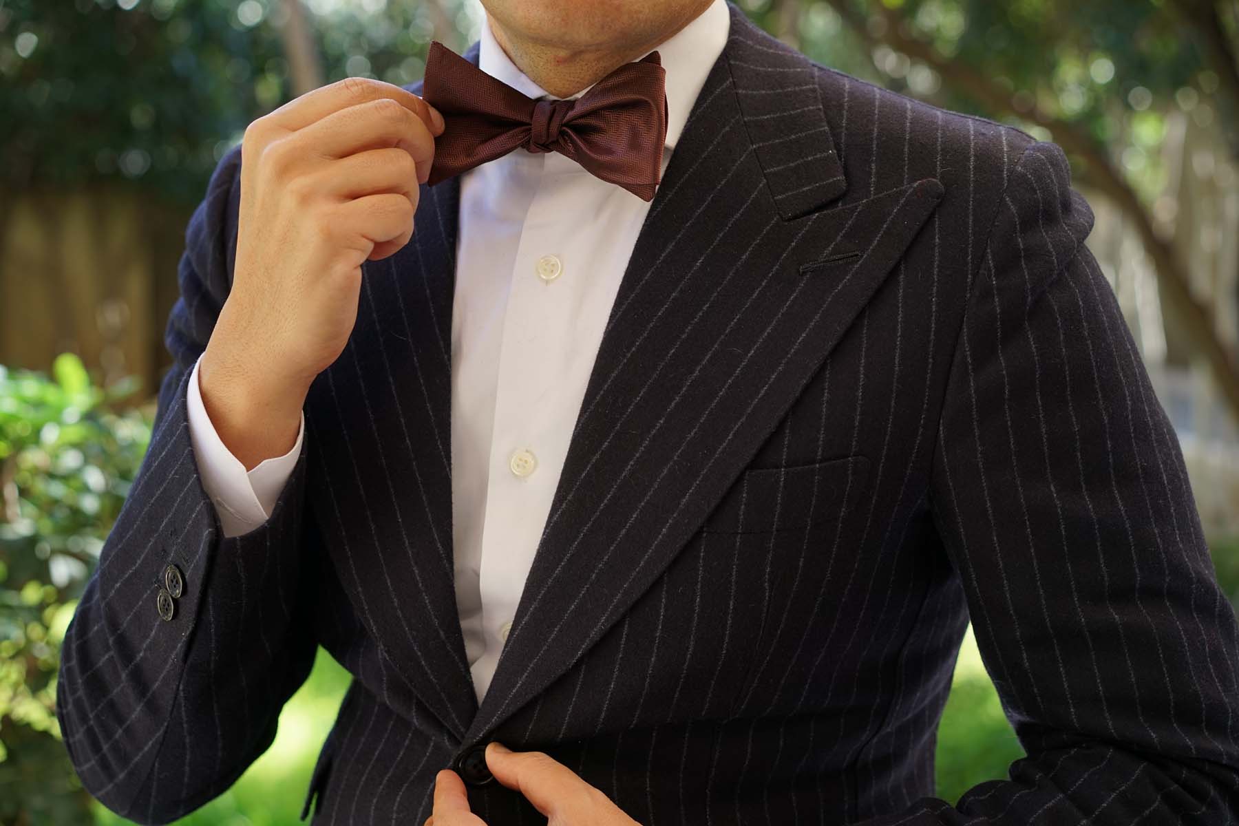 Russet Brown Herringbone Self Bow Tie - Image 8