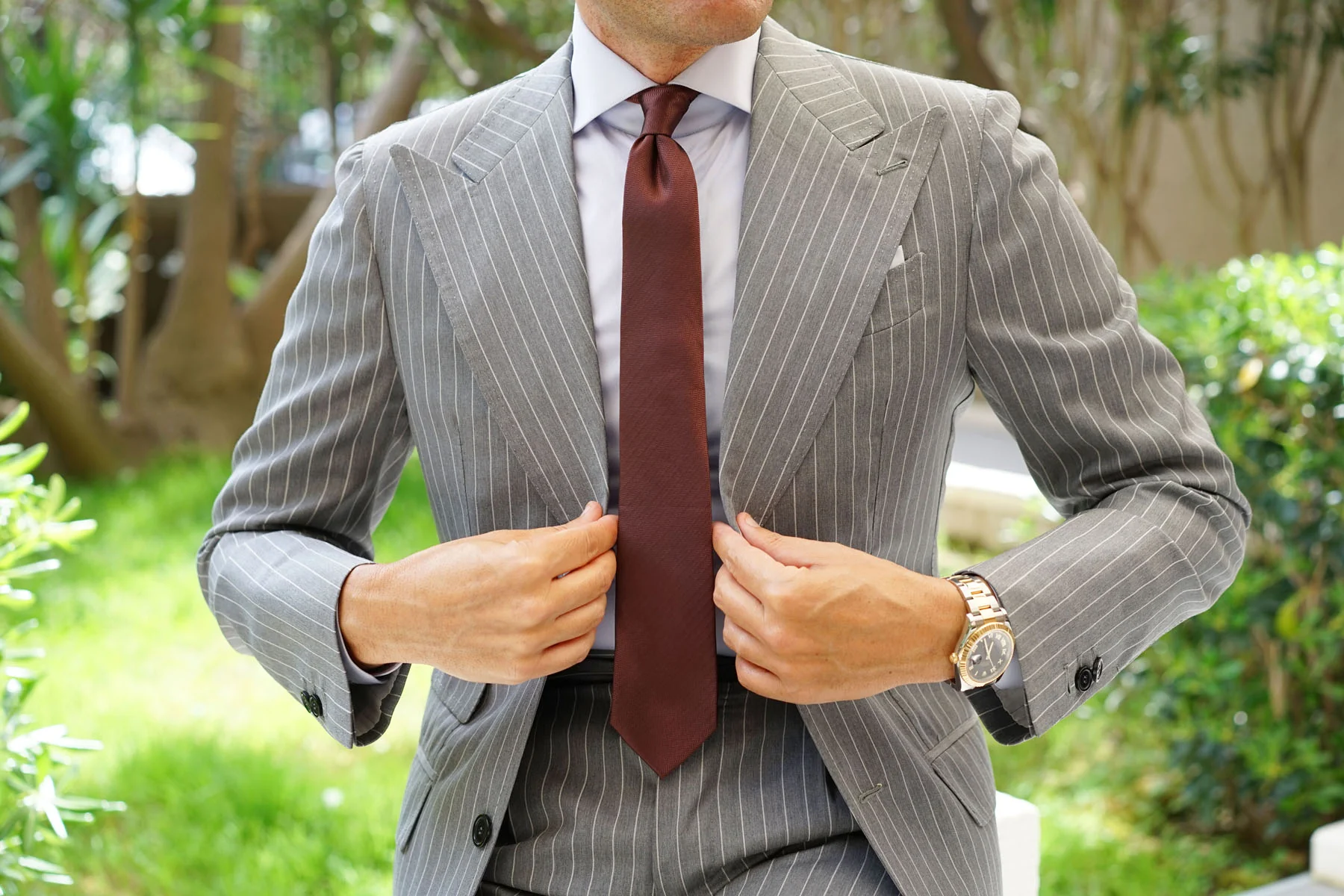 Russet Brown Herringbone Skinny Tie - Image 6
