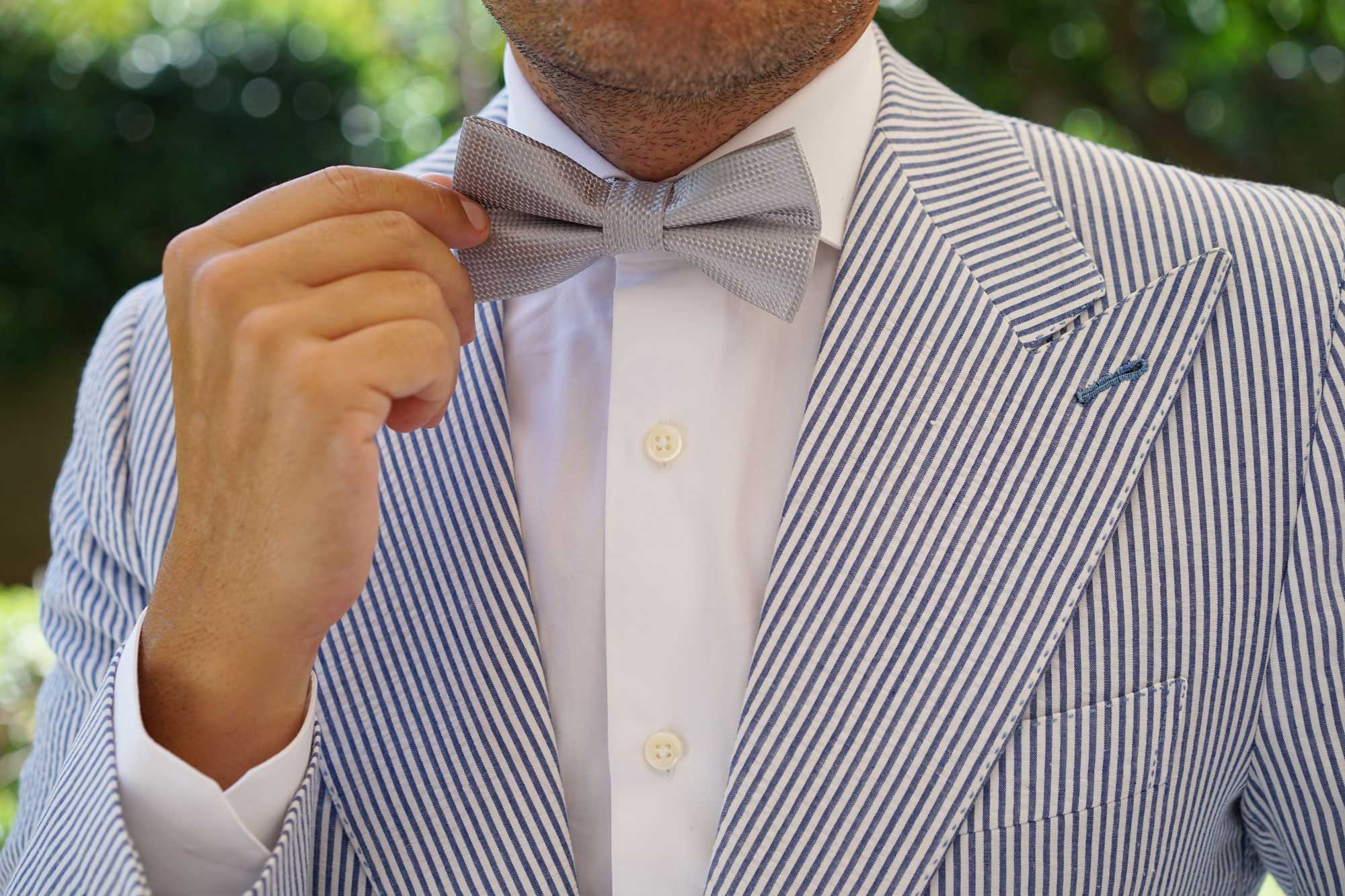 Rustic Light Gray Oxford Weave Bow Tie - Image 10