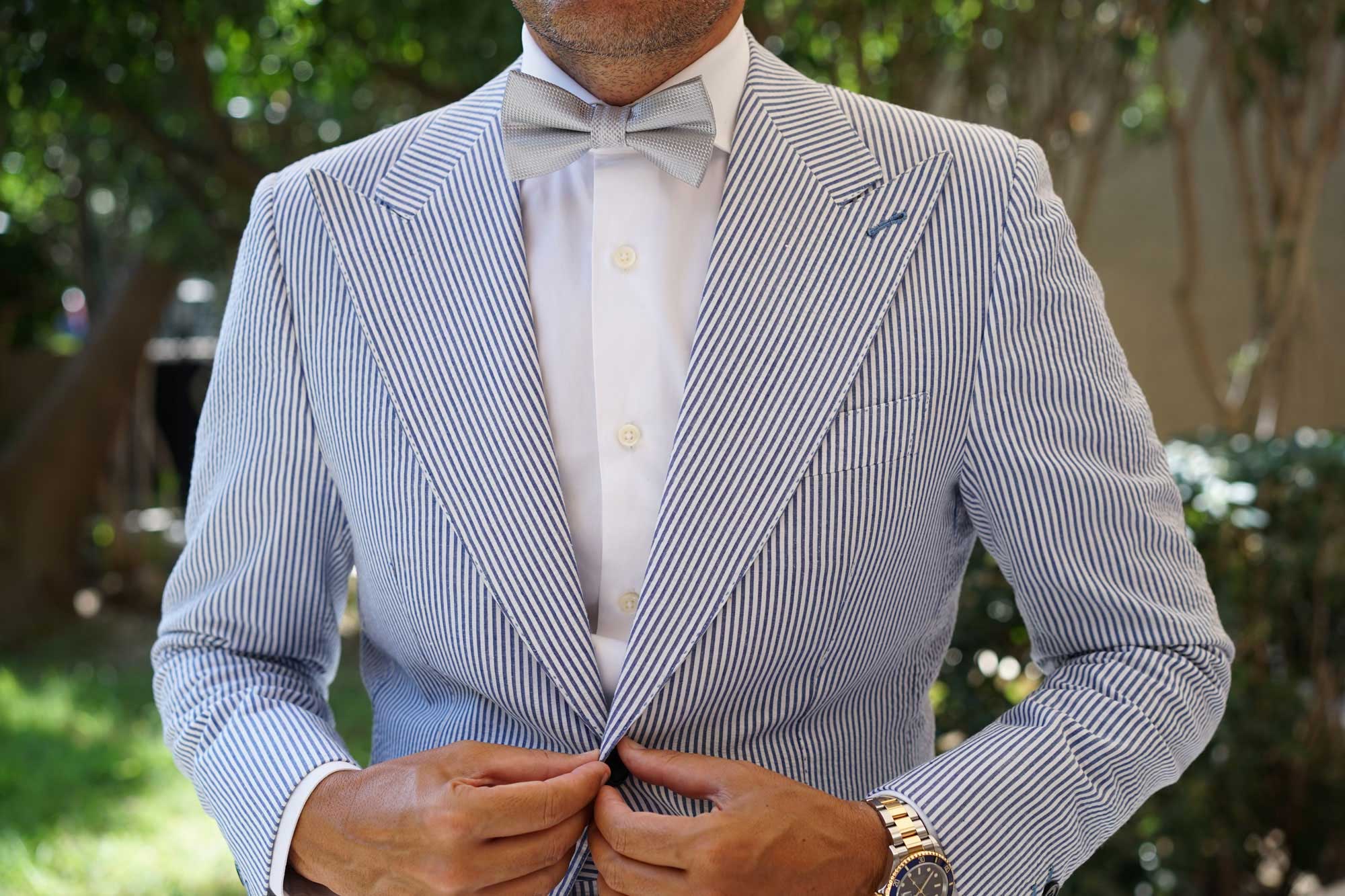 Rustic Light Gray Oxford Weave Bow Tie - Image 3