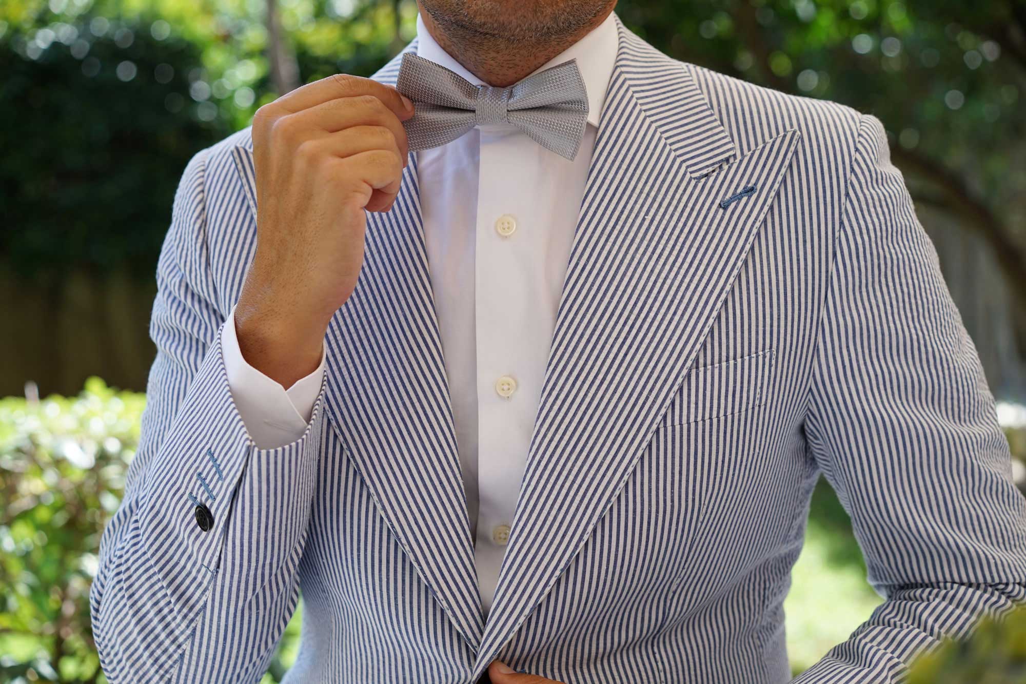 Rustic Light Gray Oxford Weave Bow Tie - Image 5