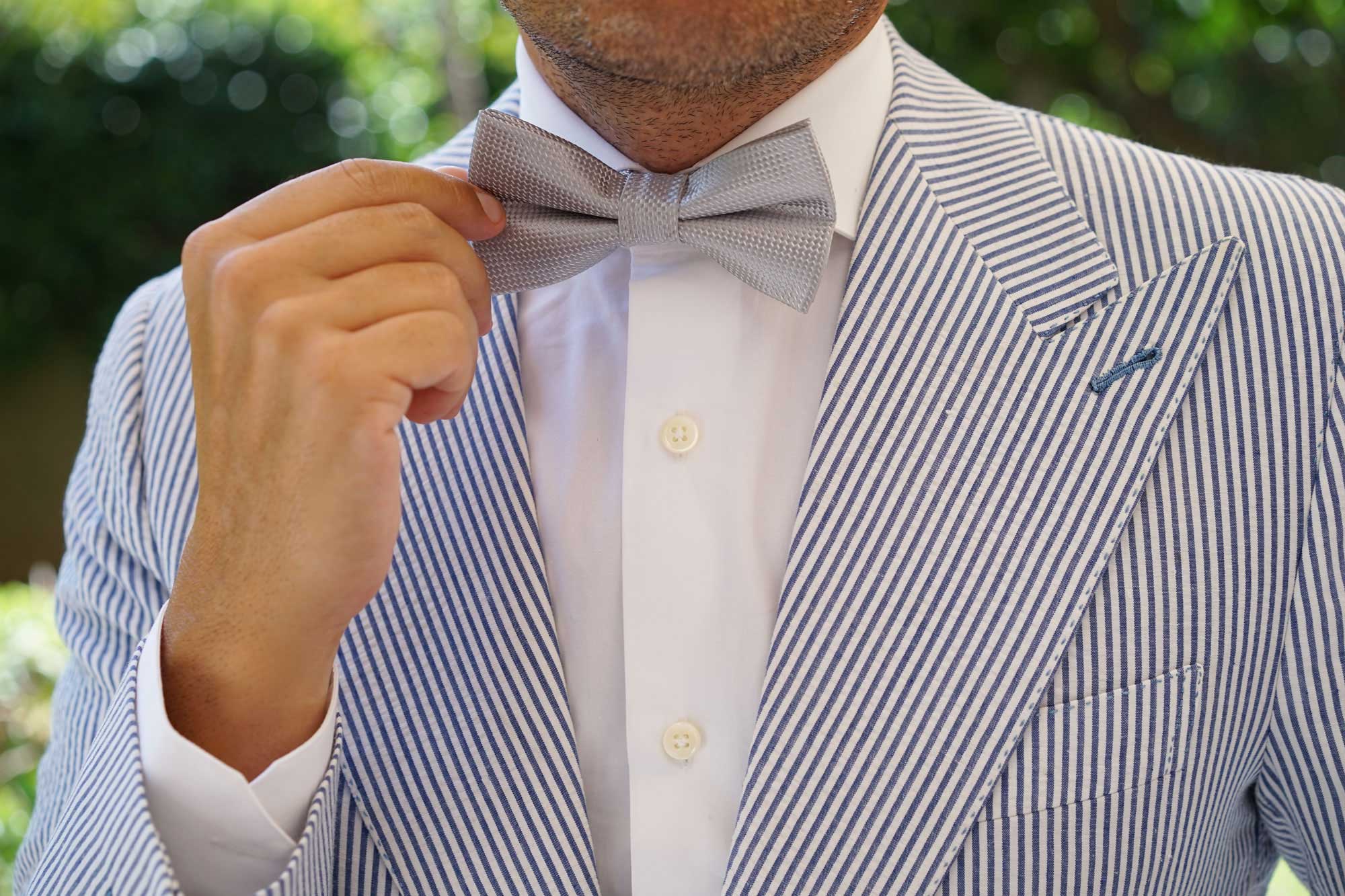 Rustic Light Gray Oxford Weave Bow Tie - Image 6