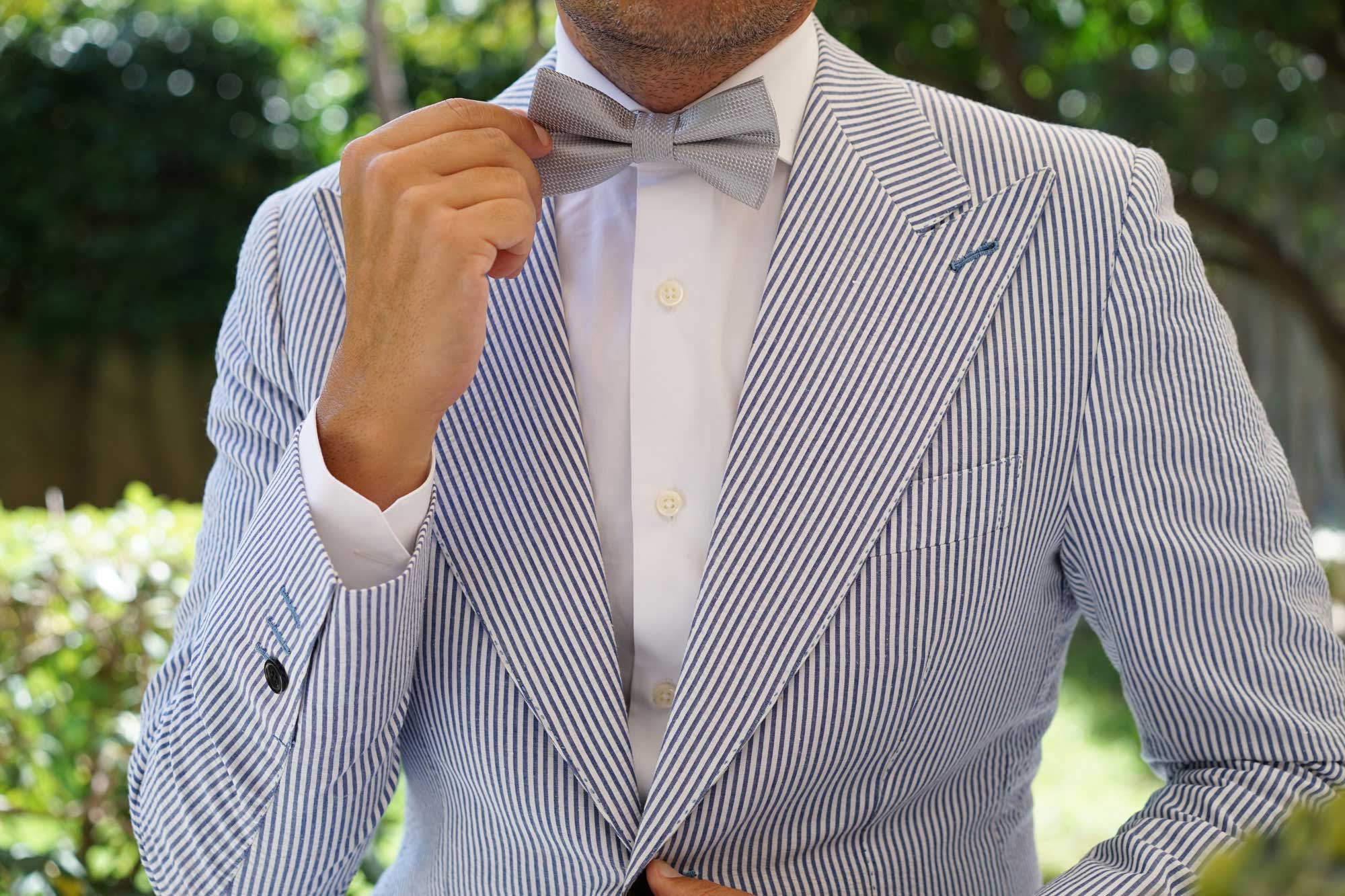 Rustic Light Gray Oxford Weave Bow Tie - Image 8