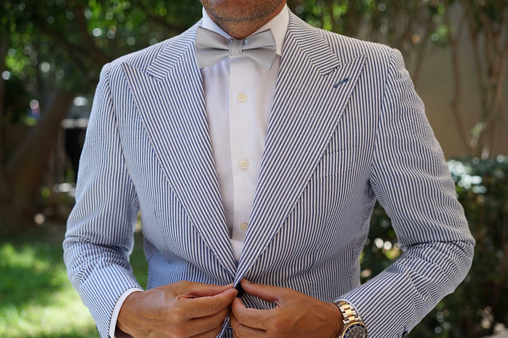 Rustic Light Gray Oxford Weave Bow Tie - Image 9