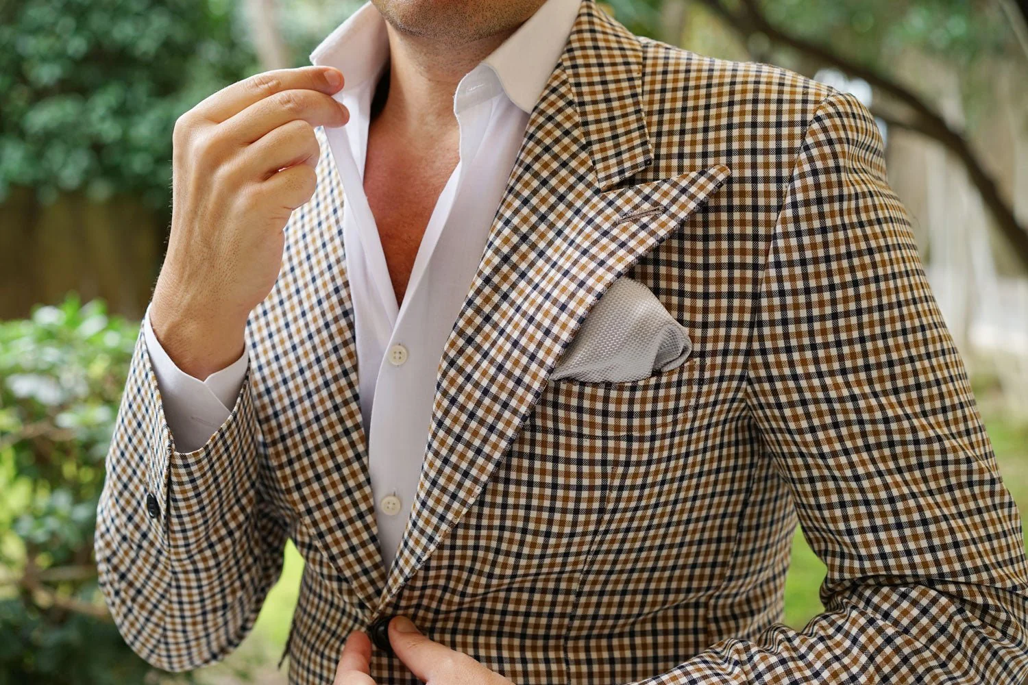 Rustic Light Gray Oxford Weave Pocket Square - Image 5