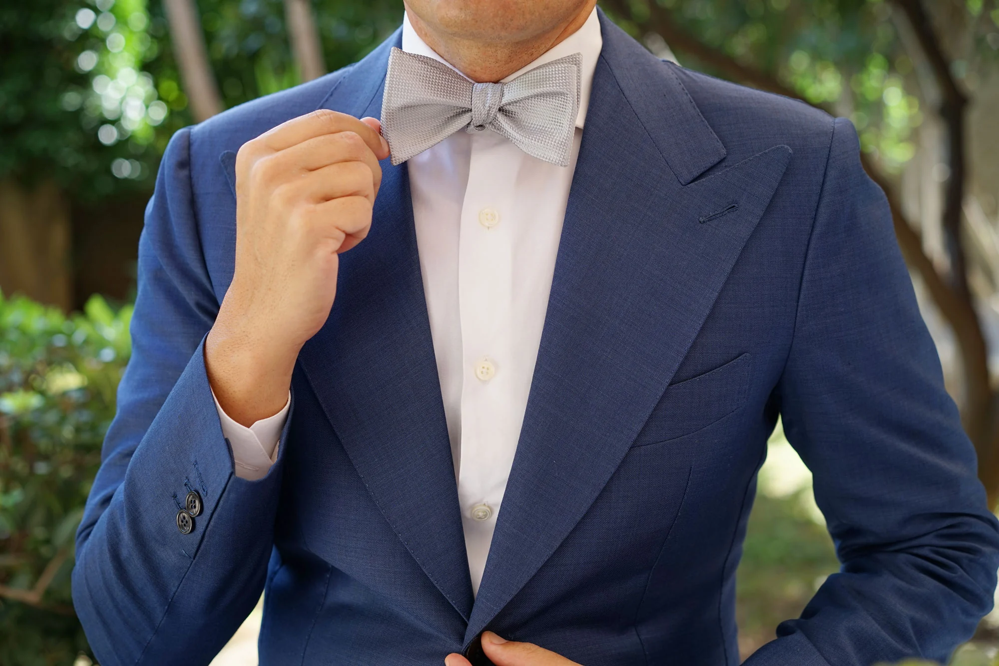 Rustic Light Gray Oxford Weave Self Bow Tie - Image 10