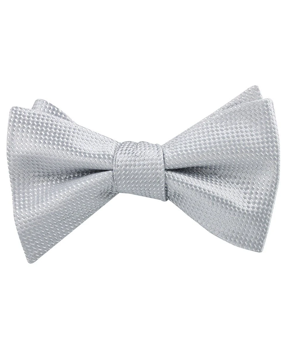 Rustic Light Gray Oxford Weave Self Bow Tie - Image 2