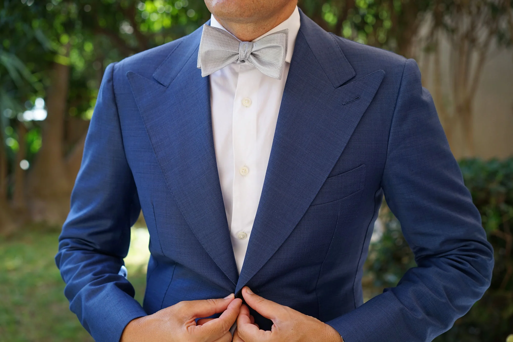 Rustic Light Gray Oxford Weave Self Bow Tie - Image 4