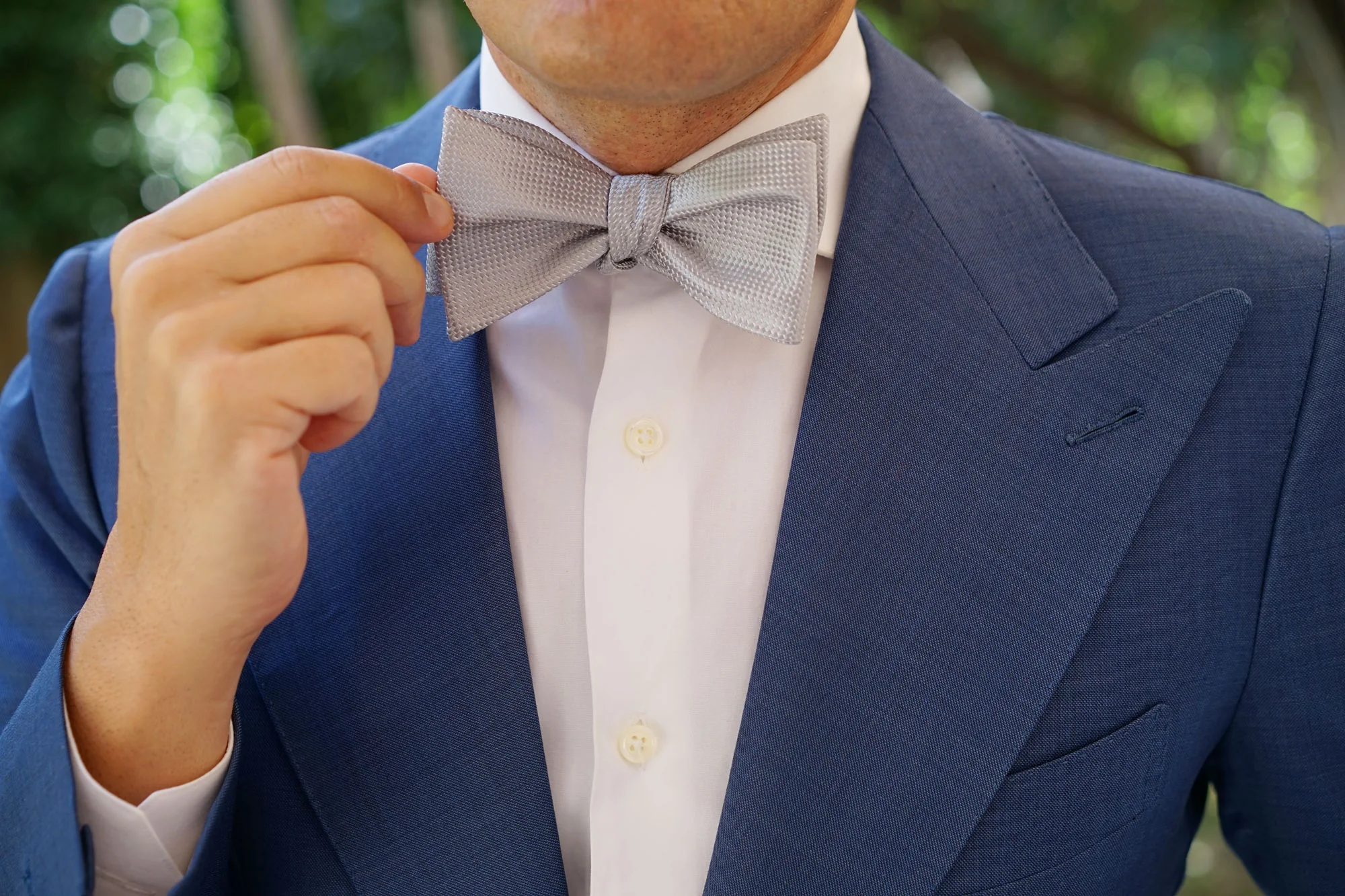 Rustic Light Gray Oxford Weave Self Bow Tie - Image 6