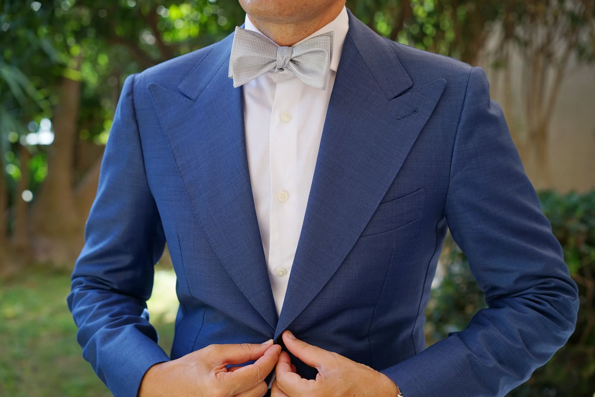 Rustic Light Gray Oxford Weave Self Bow Tie - Image 9