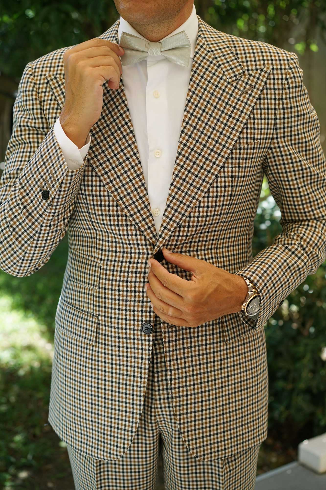 Sage Green Basket Weave Bow Tie - Image 4