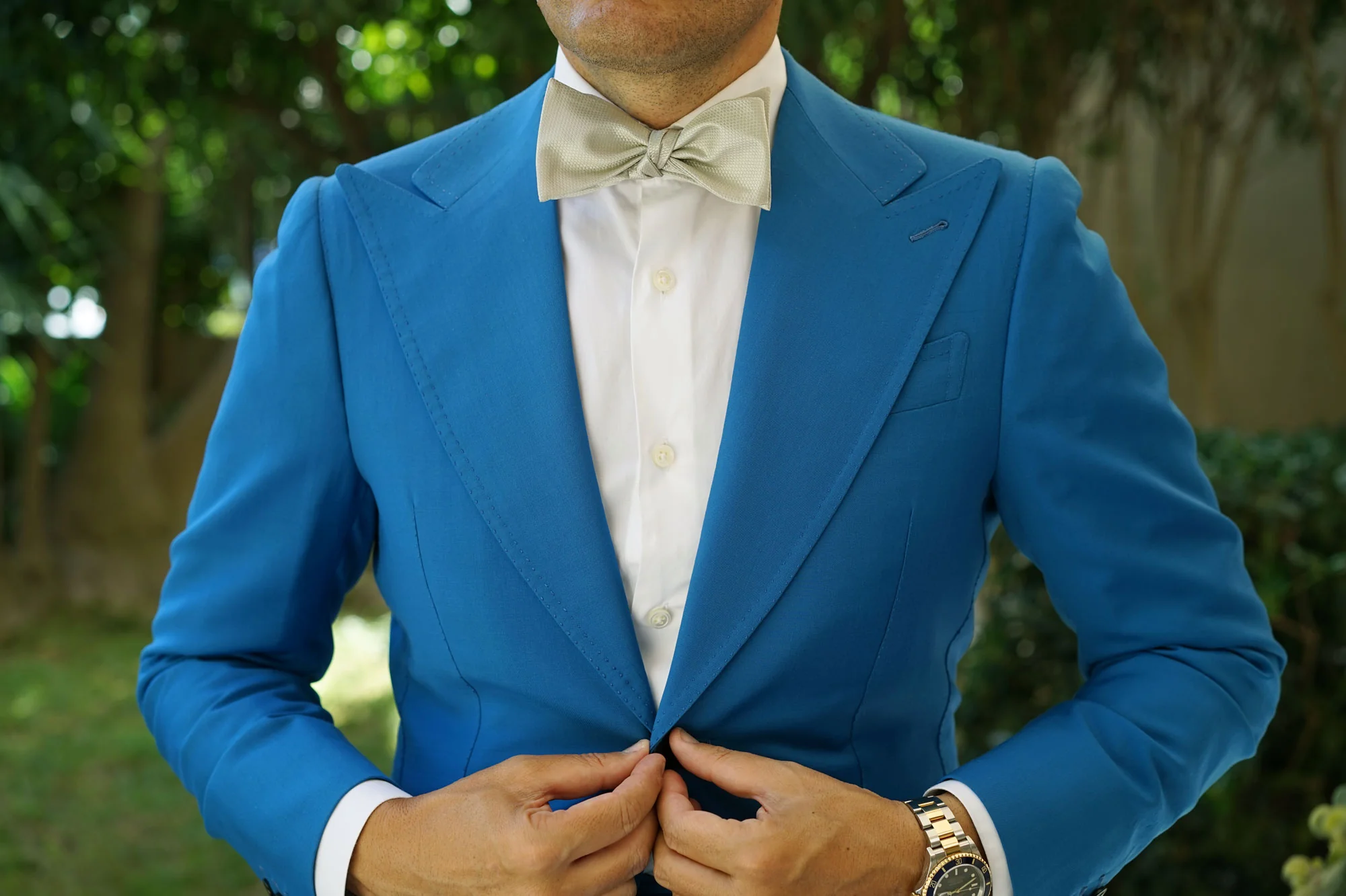 Sage Green Basket Weave Self Bow Tie - Image 4