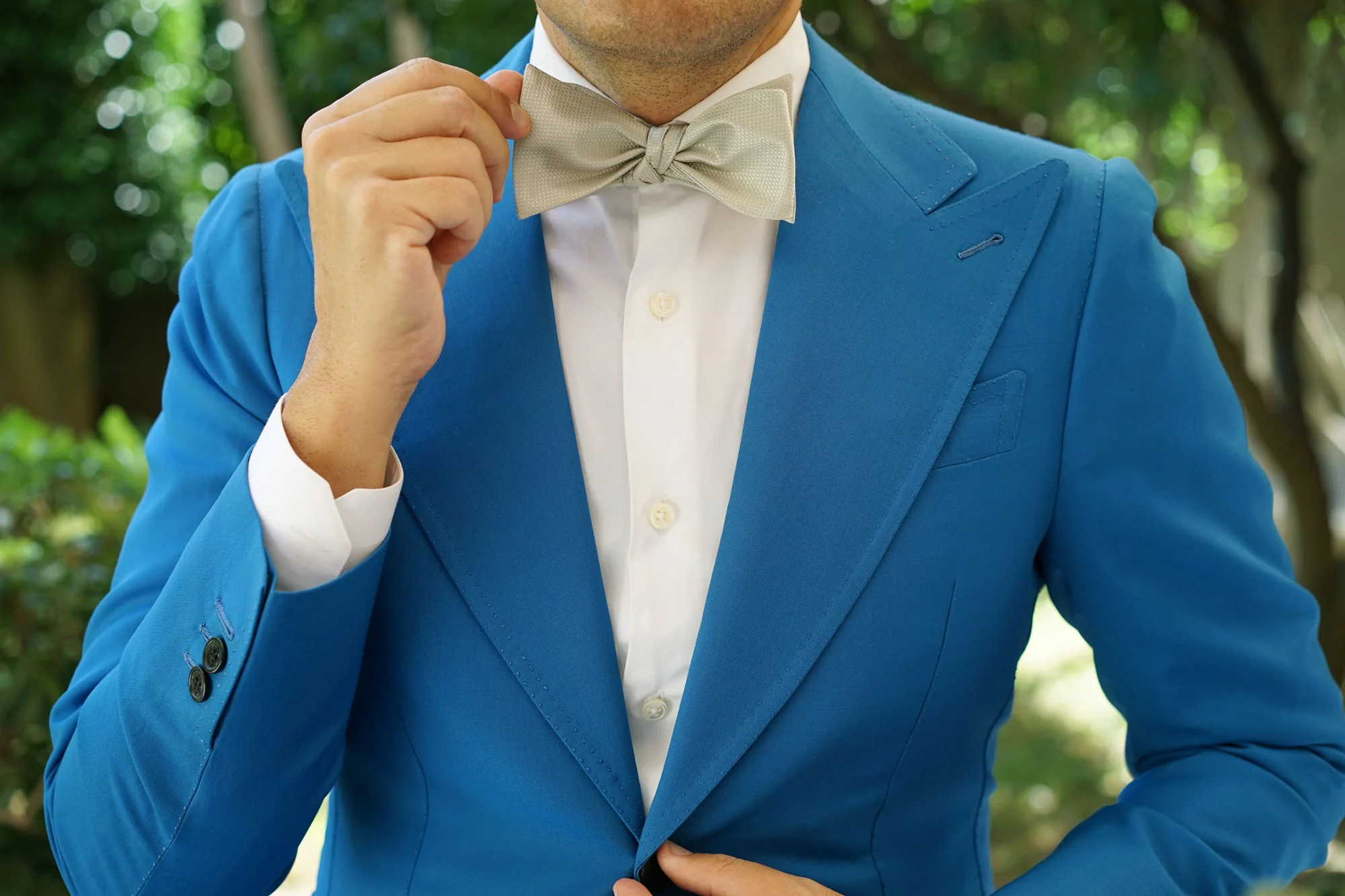 Sage Green Basket Weave Self Bow Tie - Image 8