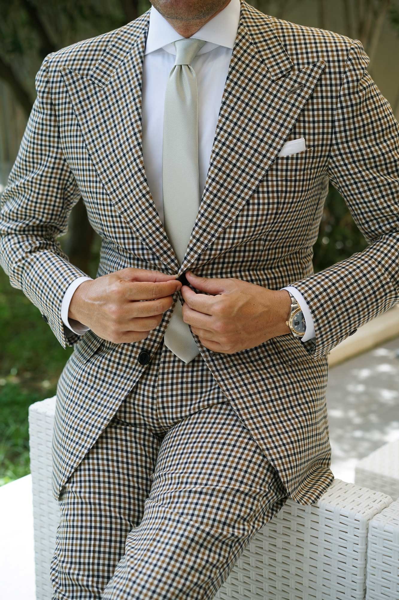 Sage Green Basket Weave Skinny Tie - Image 10