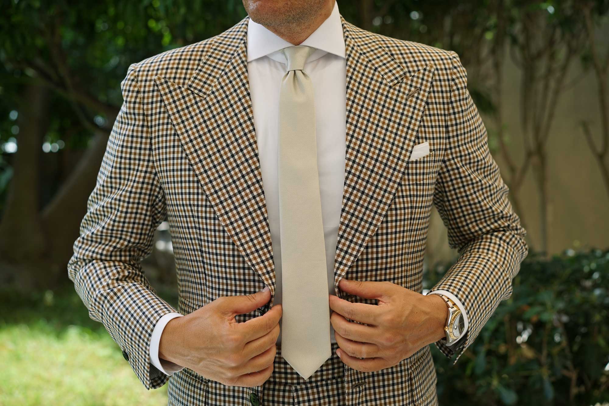 Sage Green Basket Weave Skinny Tie - Image 6