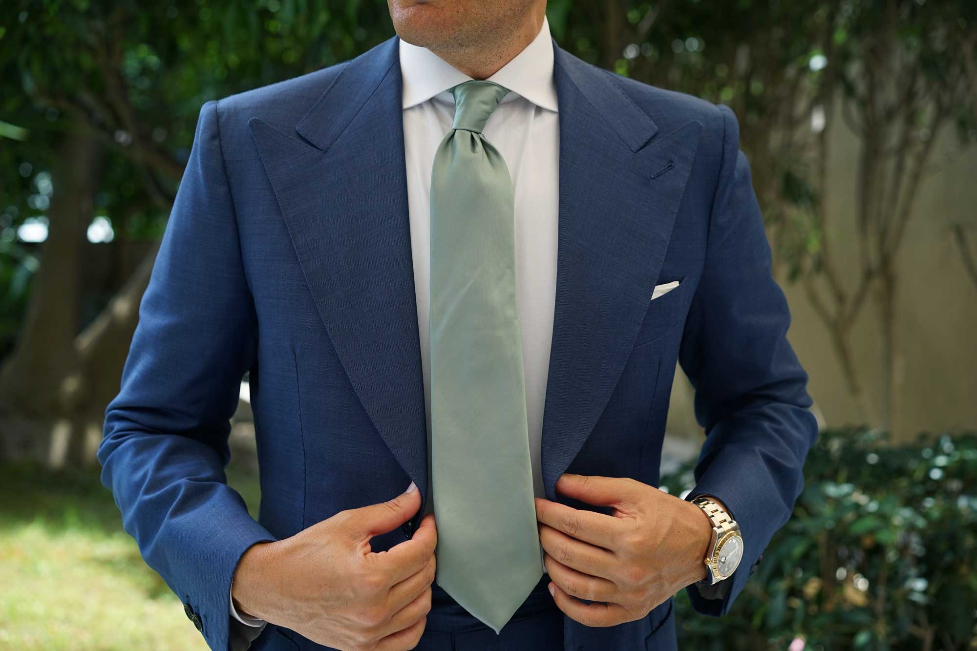 Sage Green Satin Necktie - Image 4
