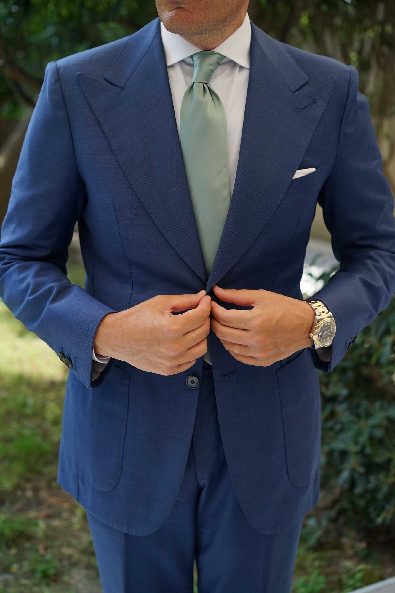 Sage Green Satin Necktie - Image 5