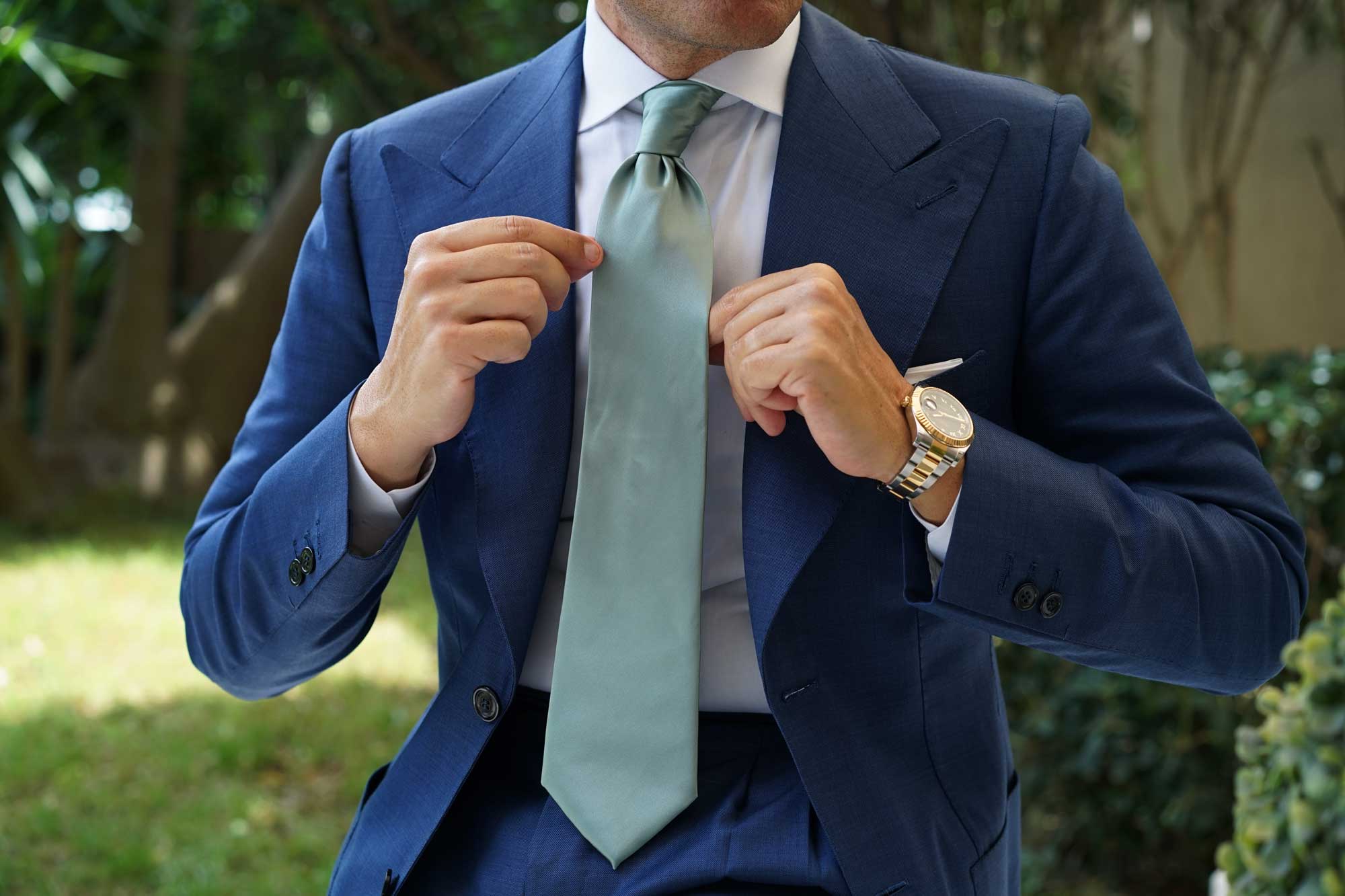 Sage Green Satin Necktie - Image 6