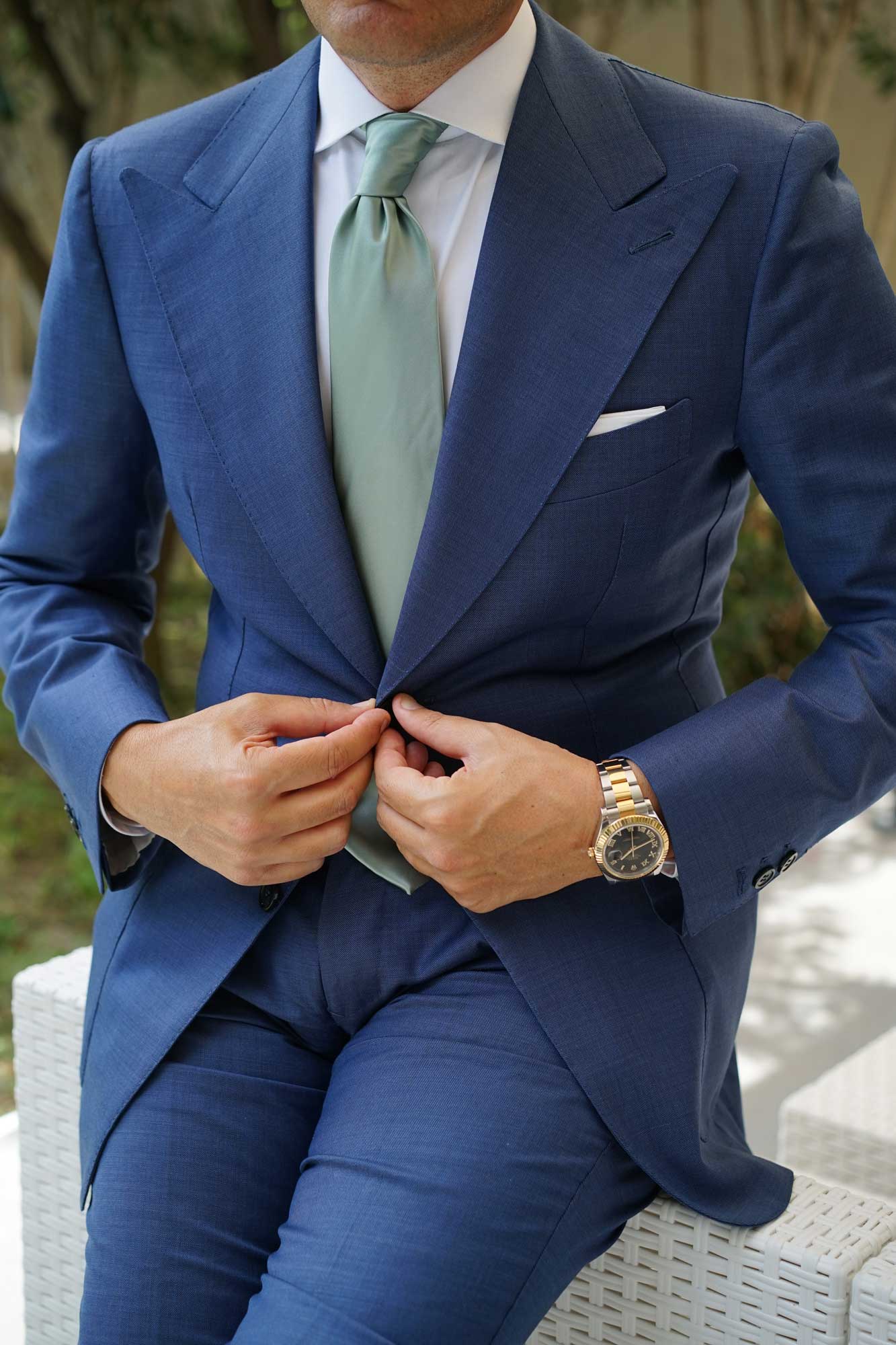 Sage Green Satin Necktie - Image 7