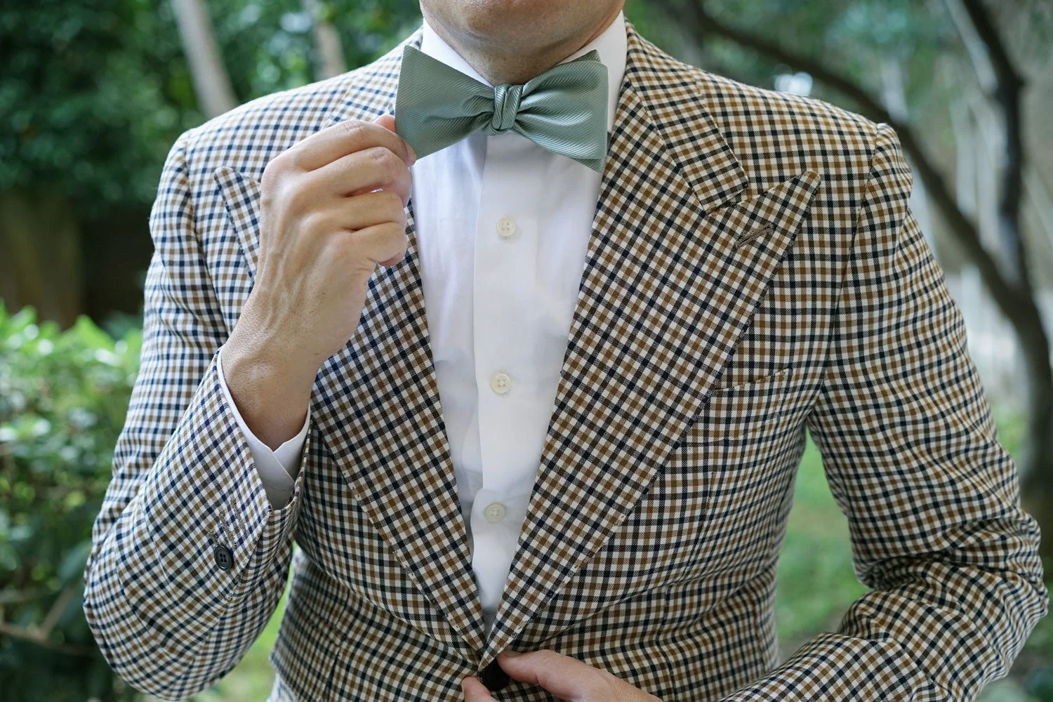 Sage Green Twill Self Bow Tie - Image 6