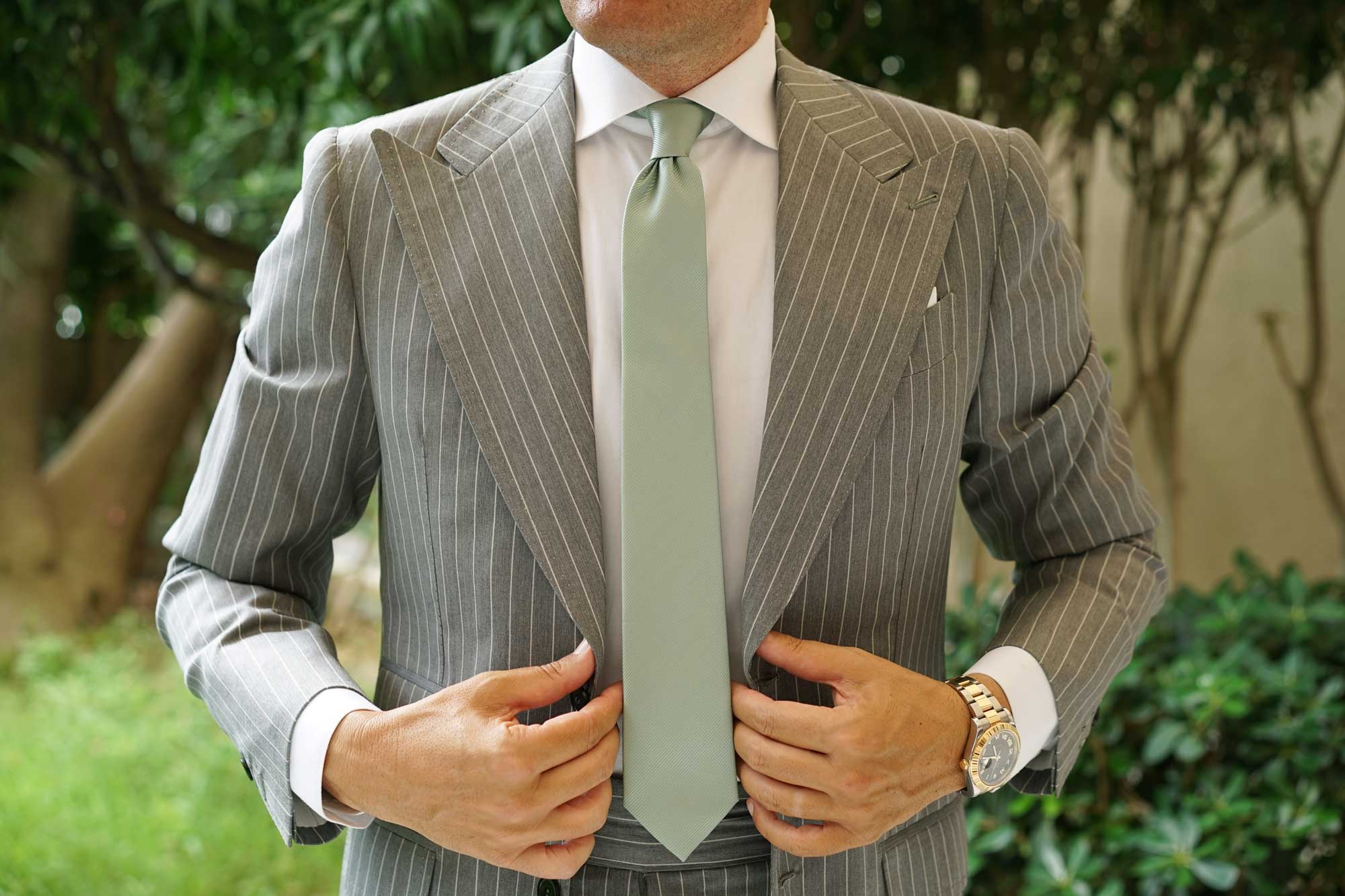 Sage Green Twill Skinny Tie - Image 8