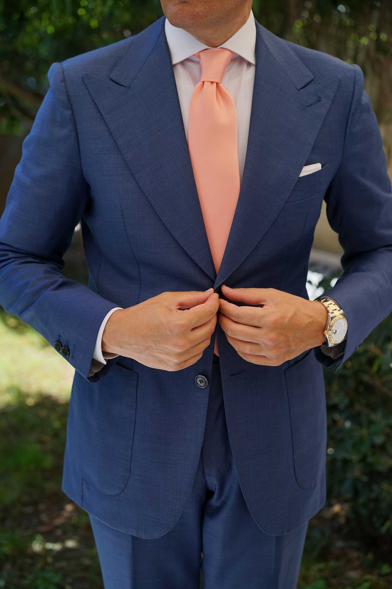 Salmon Frosty Pink Satin Necktie - Image 7