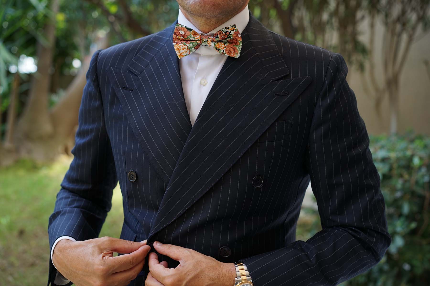 San Pietro Orange Floral Bow Tie - Image 6