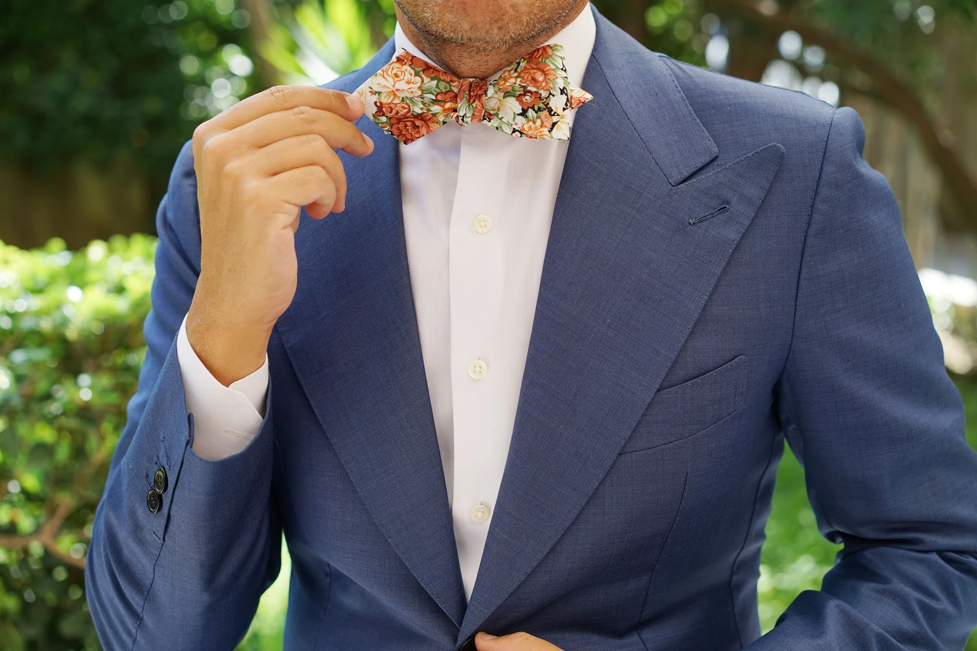 San Pietro Orange Floral Diamond Self Bow Tie - Image 6