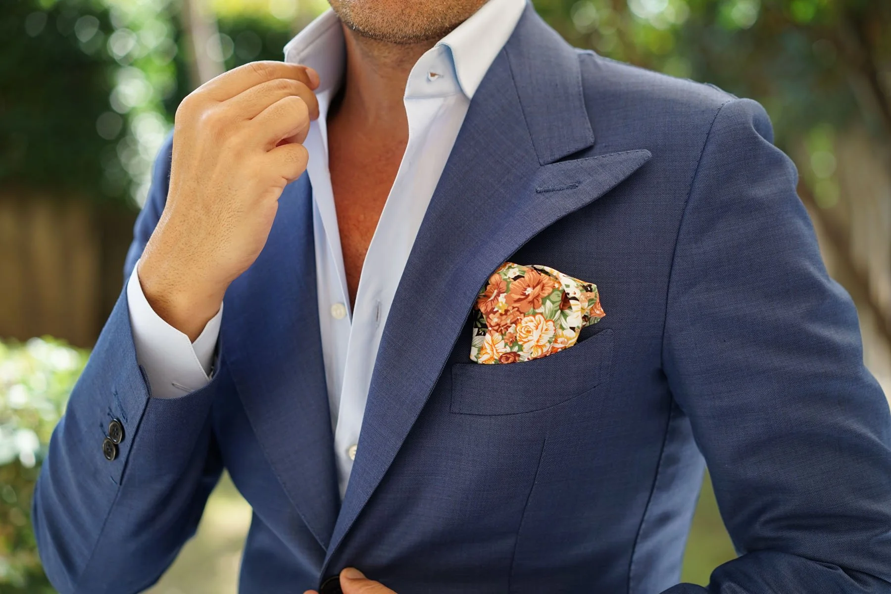 San Pietro Orange Floral Pocket Square - Image 3