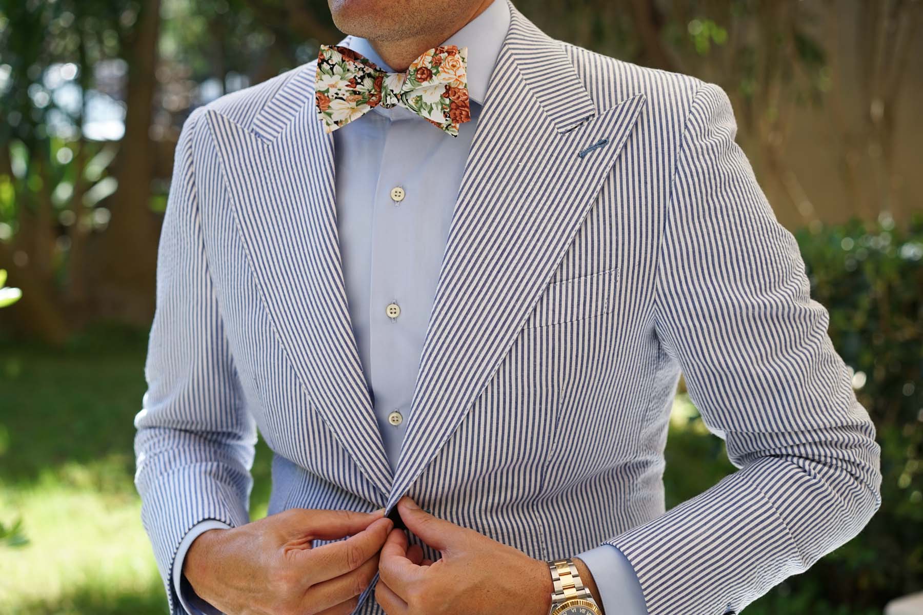 San Pietro Orange Floral Self Bow Tie - Image 4