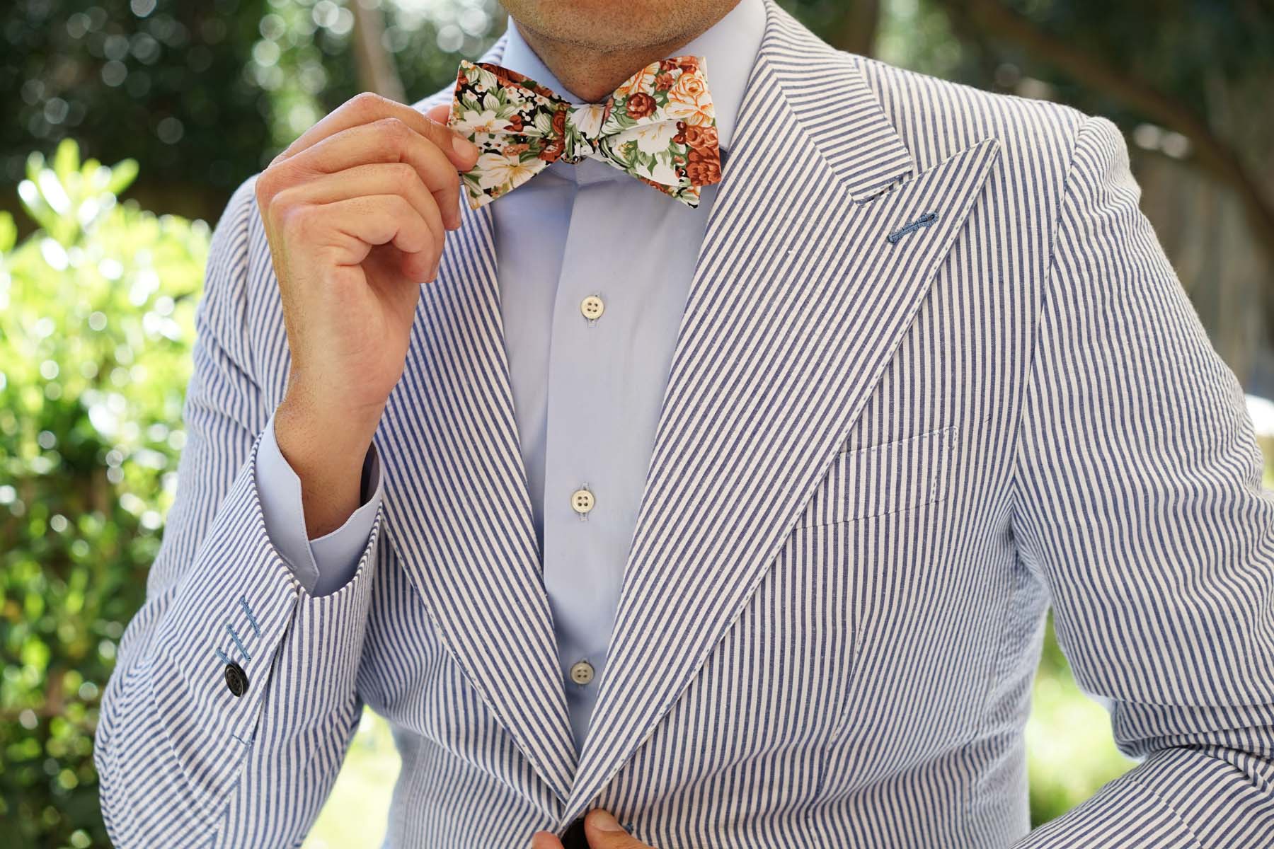 San Pietro Orange Floral Self Bow Tie - Image 6