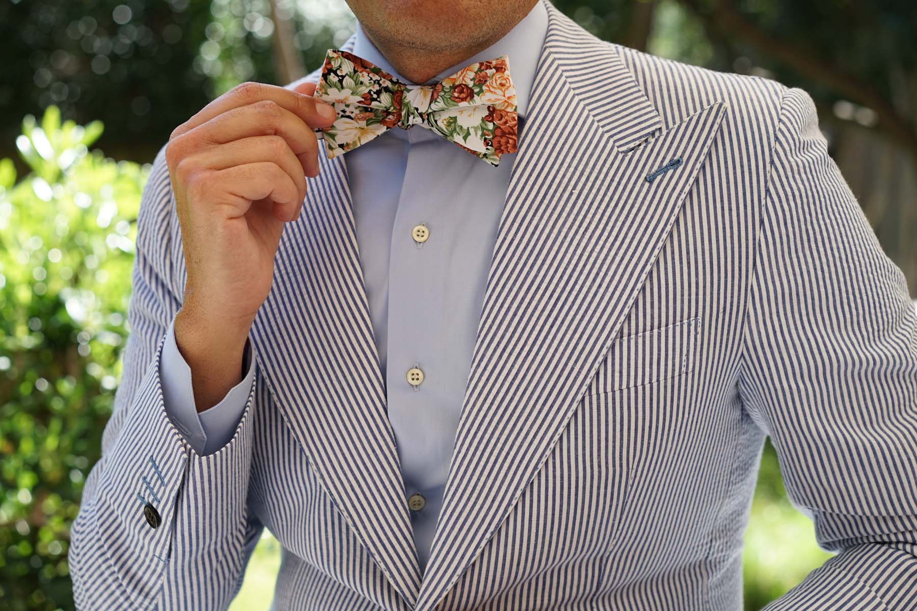 San Pietro Orange Floral Self Bow Tie - Image 8